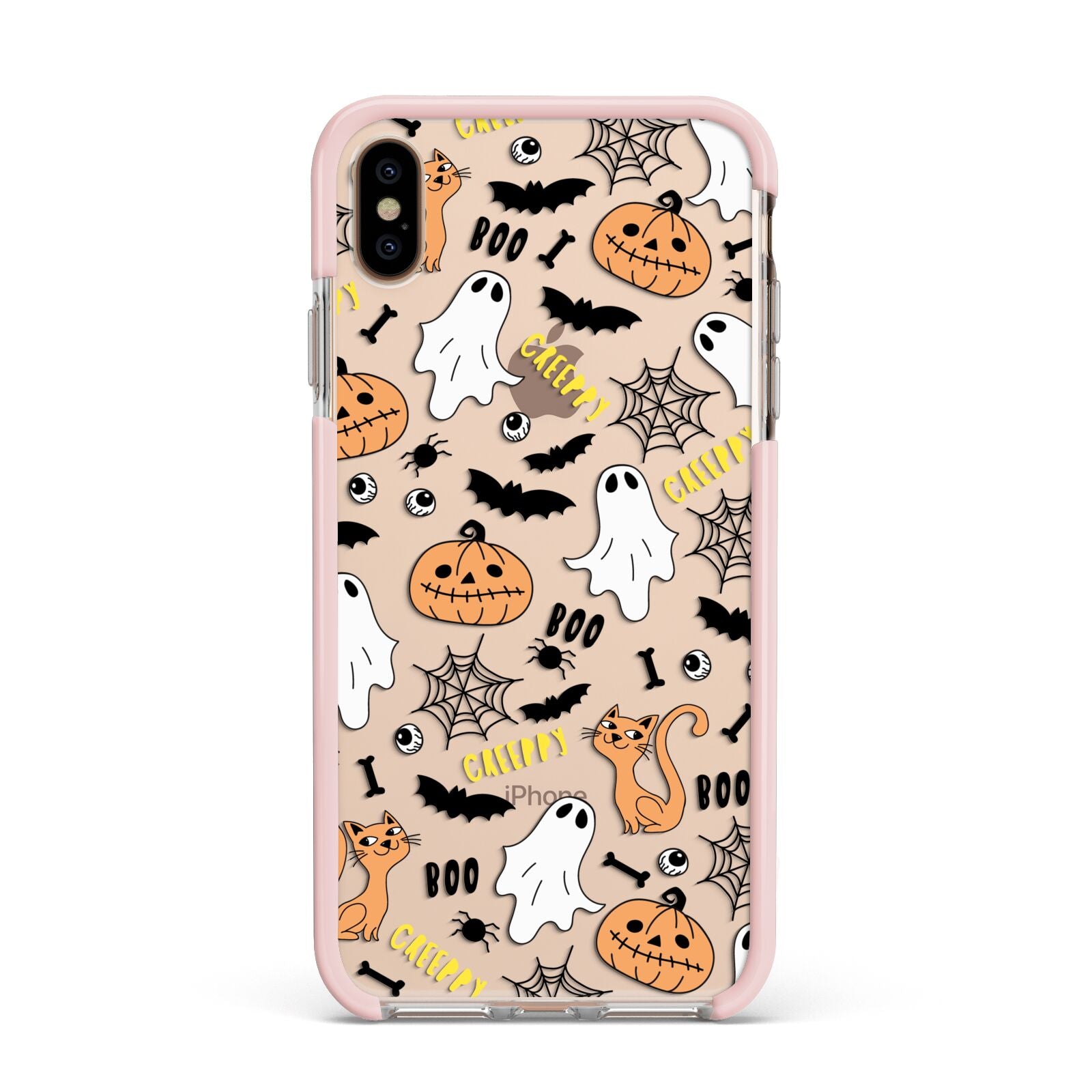 Cute Colourful Halloween Apple iPhone Xs Max Impact Case Pink Edge on Gold Phone