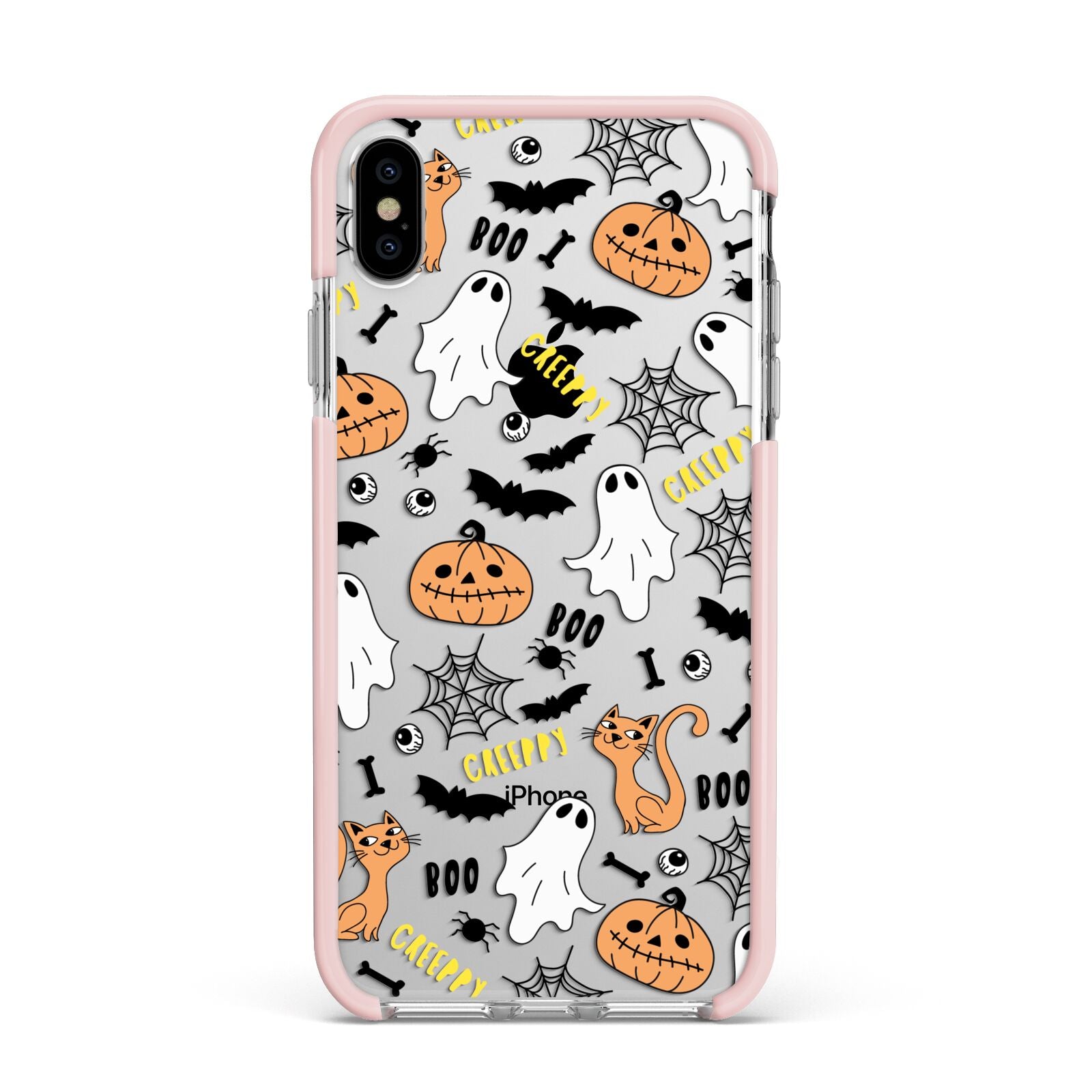 Cute Colourful Halloween Apple iPhone Xs Max Impact Case Pink Edge on Silver Phone