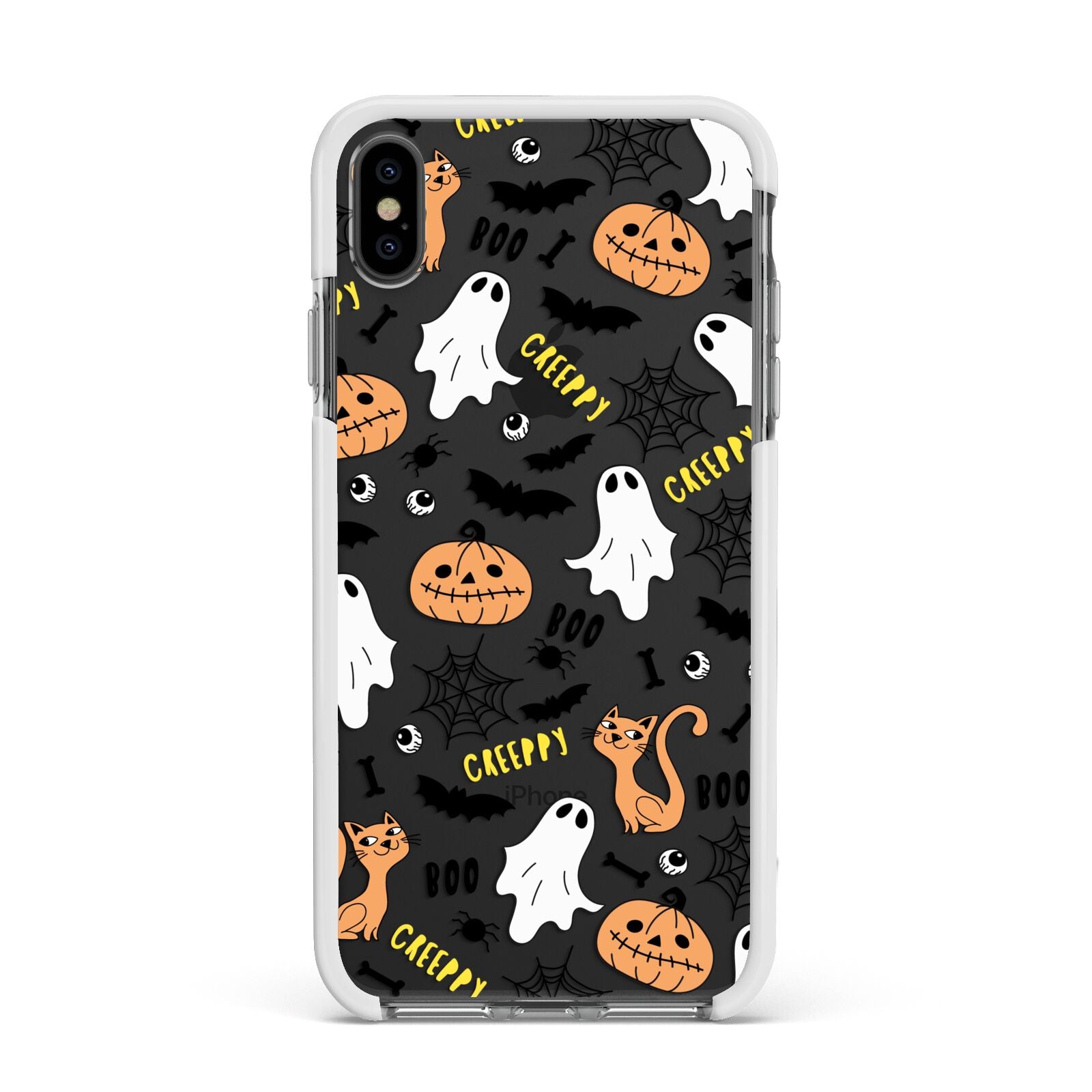 Cute Colourful Halloween Apple iPhone Xs Max Impact Case White Edge on Black Phone