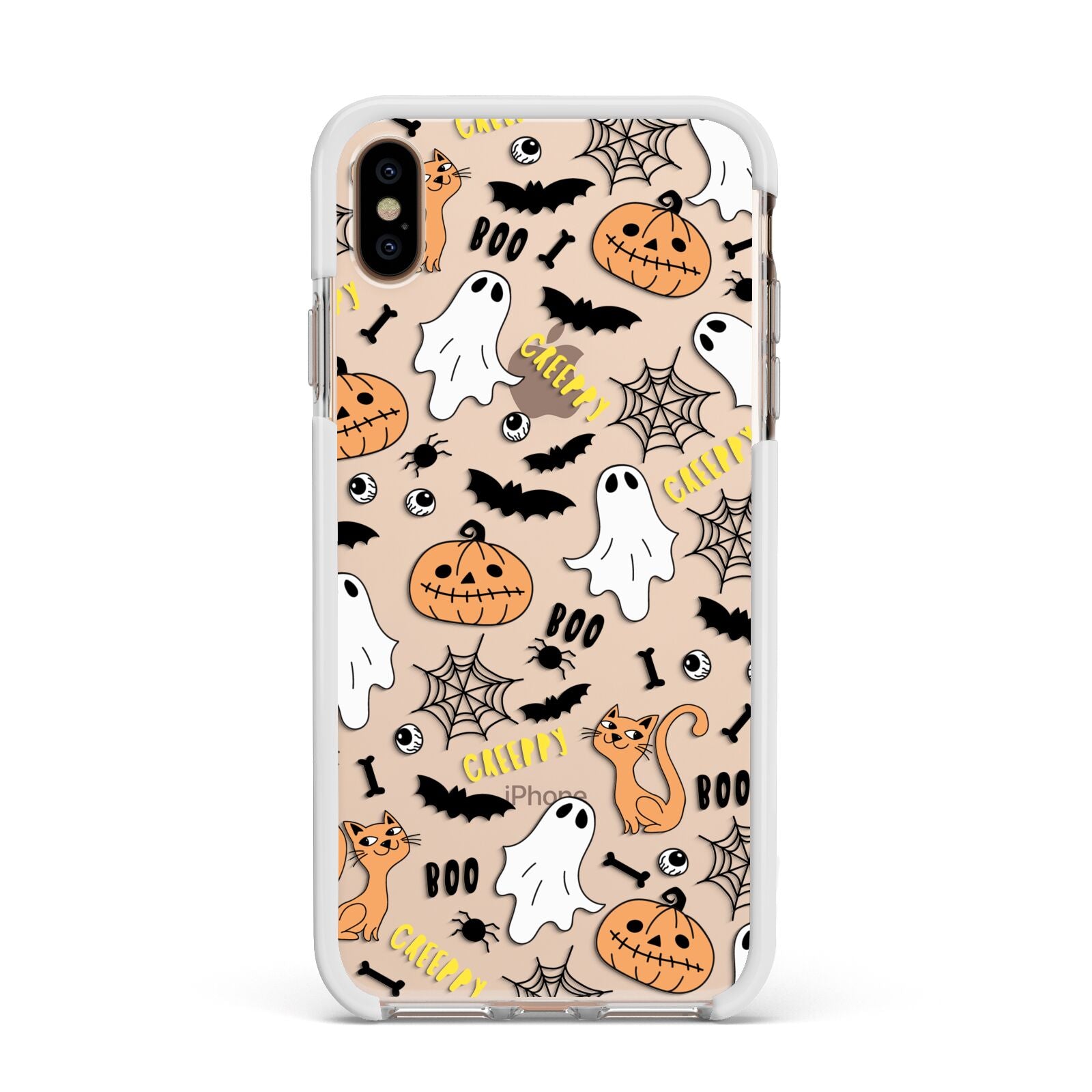 Cute Colourful Halloween Apple iPhone Xs Max Impact Case White Edge on Gold Phone