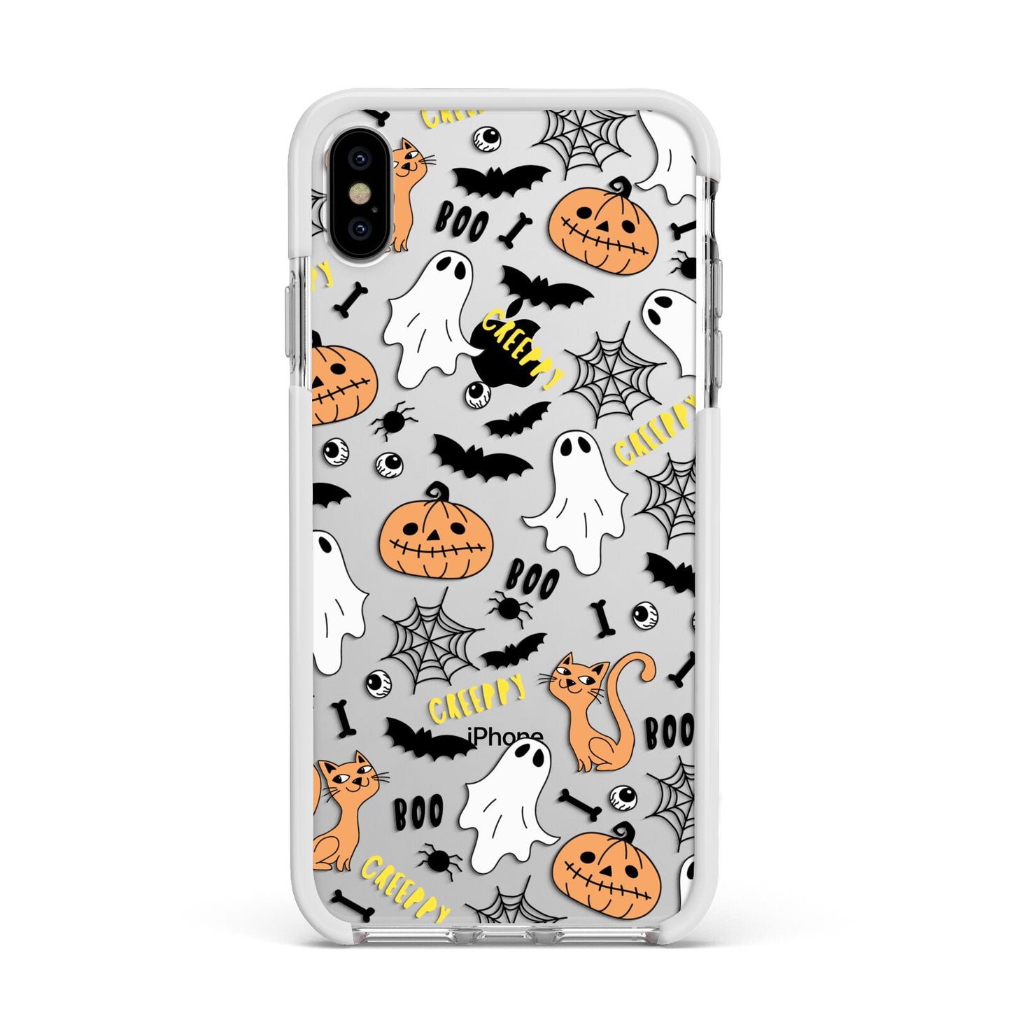 Cute Colourful Halloween Apple iPhone Xs Max Impact Case White Edge on Silver Phone