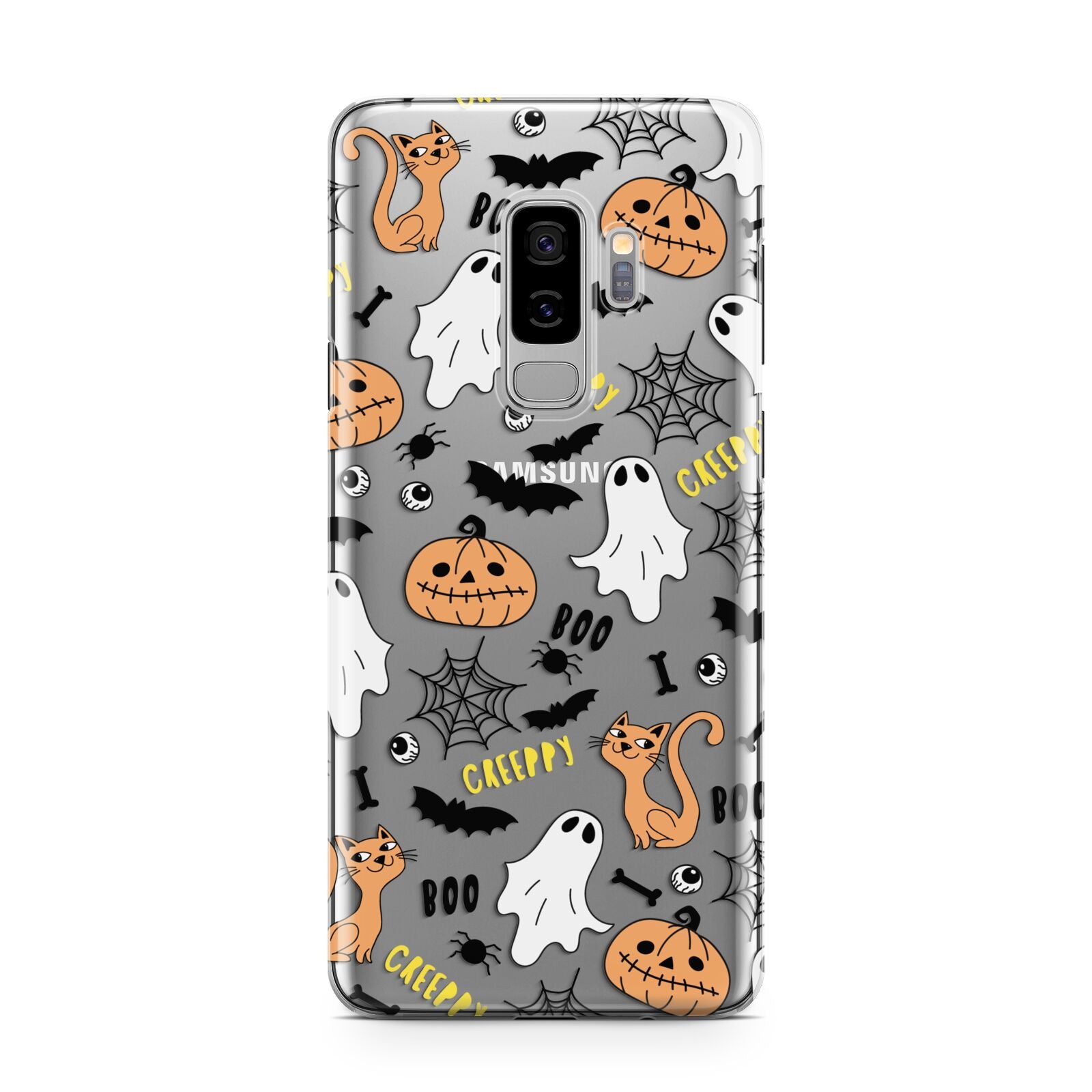 Cute Colourful Halloween Samsung Galaxy S9 Plus Case on Silver phone