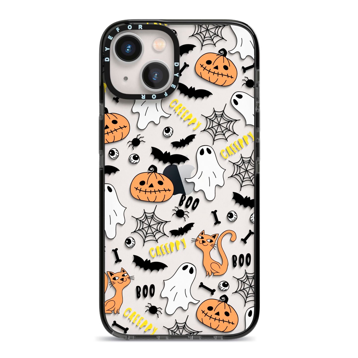 Cute Colourful Halloween iPhone 13 Black Impact Case on Silver phone