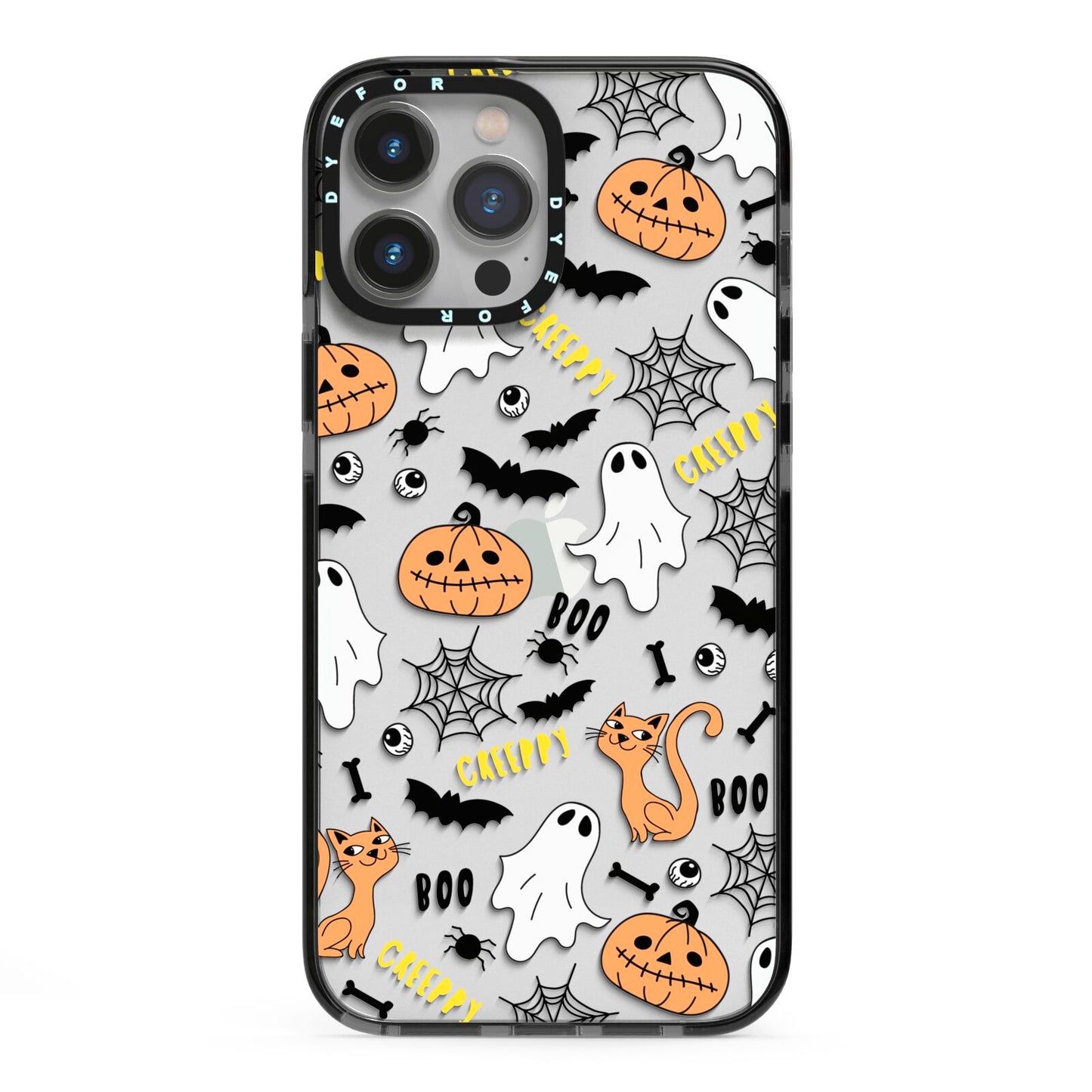 Cute Colourful Halloween iPhone 13 Pro Max Black Impact Case on Silver phone