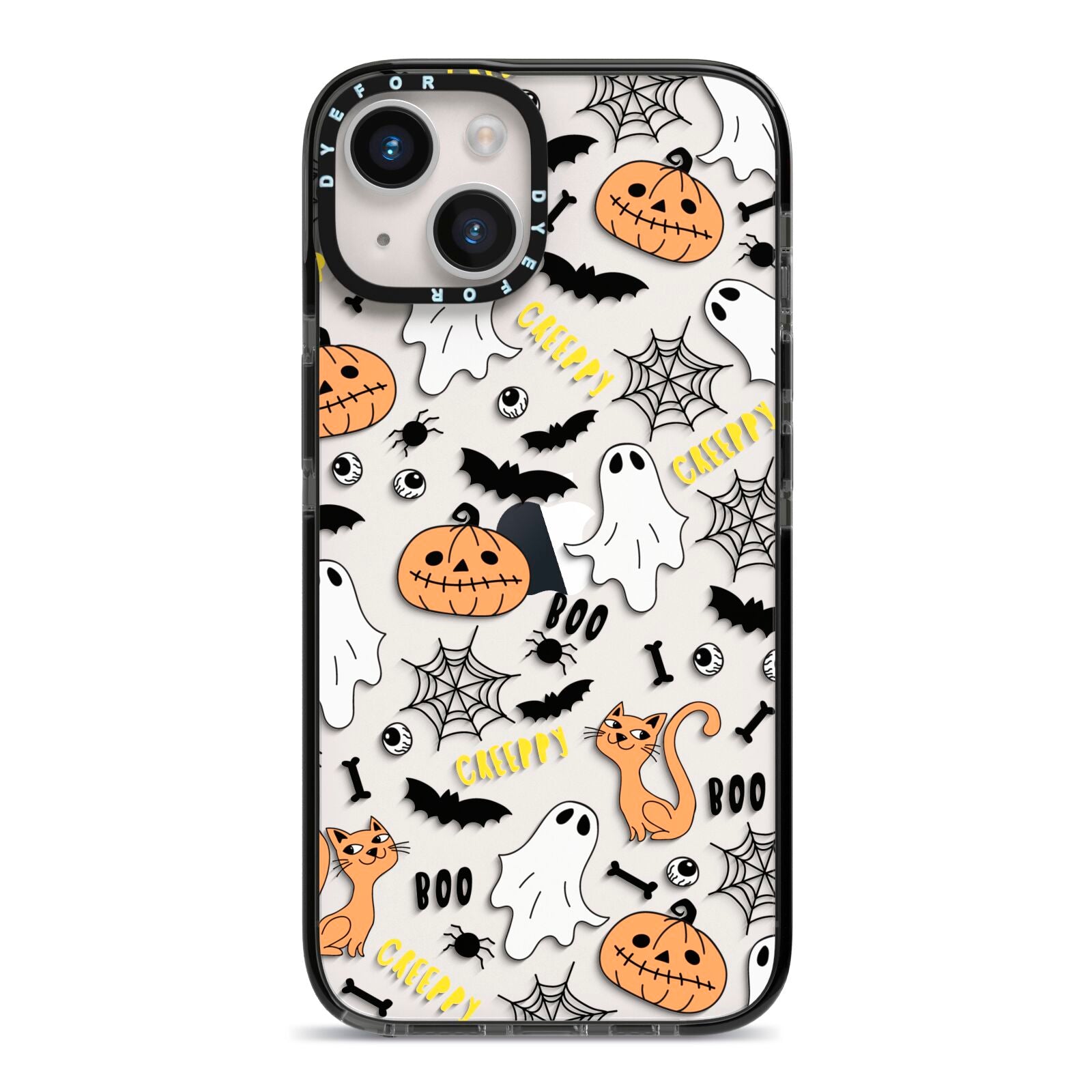 Cute Colourful Halloween iPhone 14 Black Impact Case on Silver phone