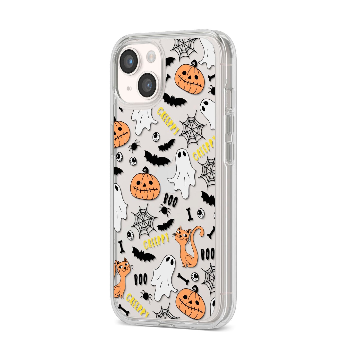 Cute Colourful Halloween iPhone 14 Clear Tough Case Starlight Angled Image