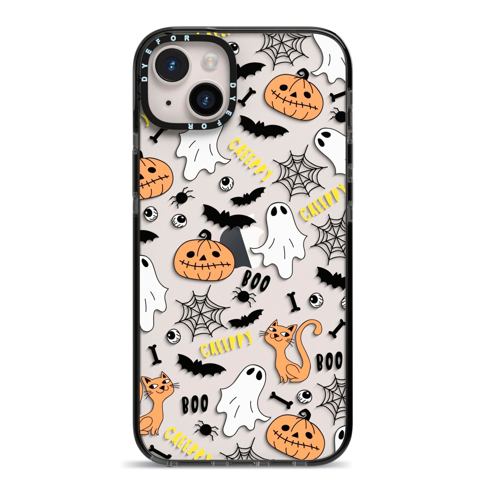 Cute Colourful Halloween iPhone 14 Plus Black Impact Case on Silver phone