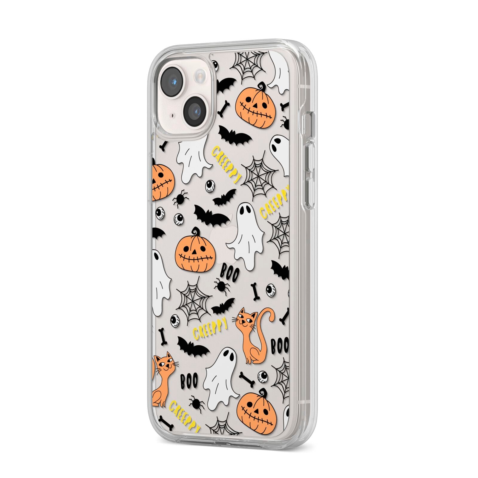 Cute Colourful Halloween iPhone 14 Plus Clear Tough Case Starlight Angled Image