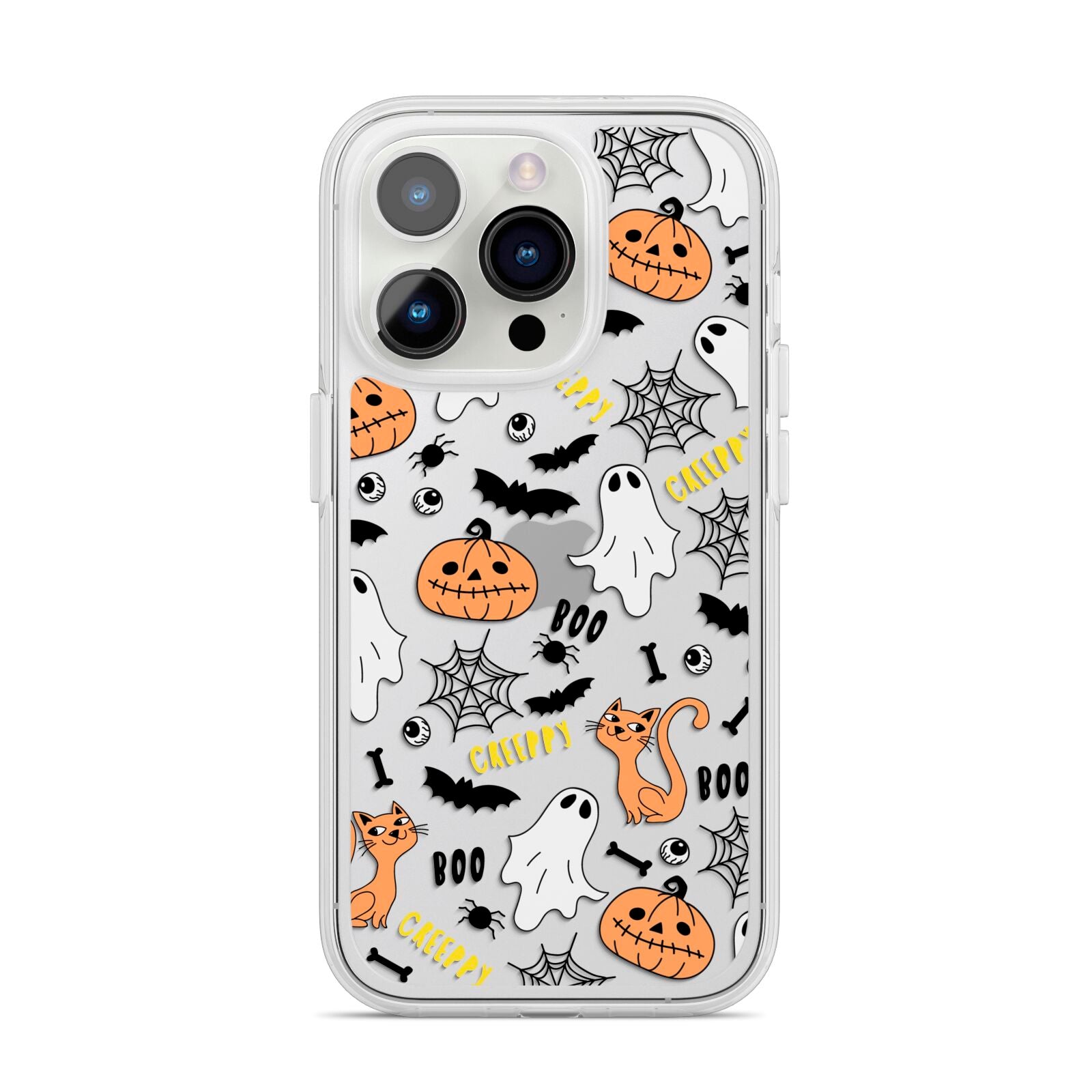 Cute Colourful Halloween iPhone 14 Pro Clear Tough Case Silver