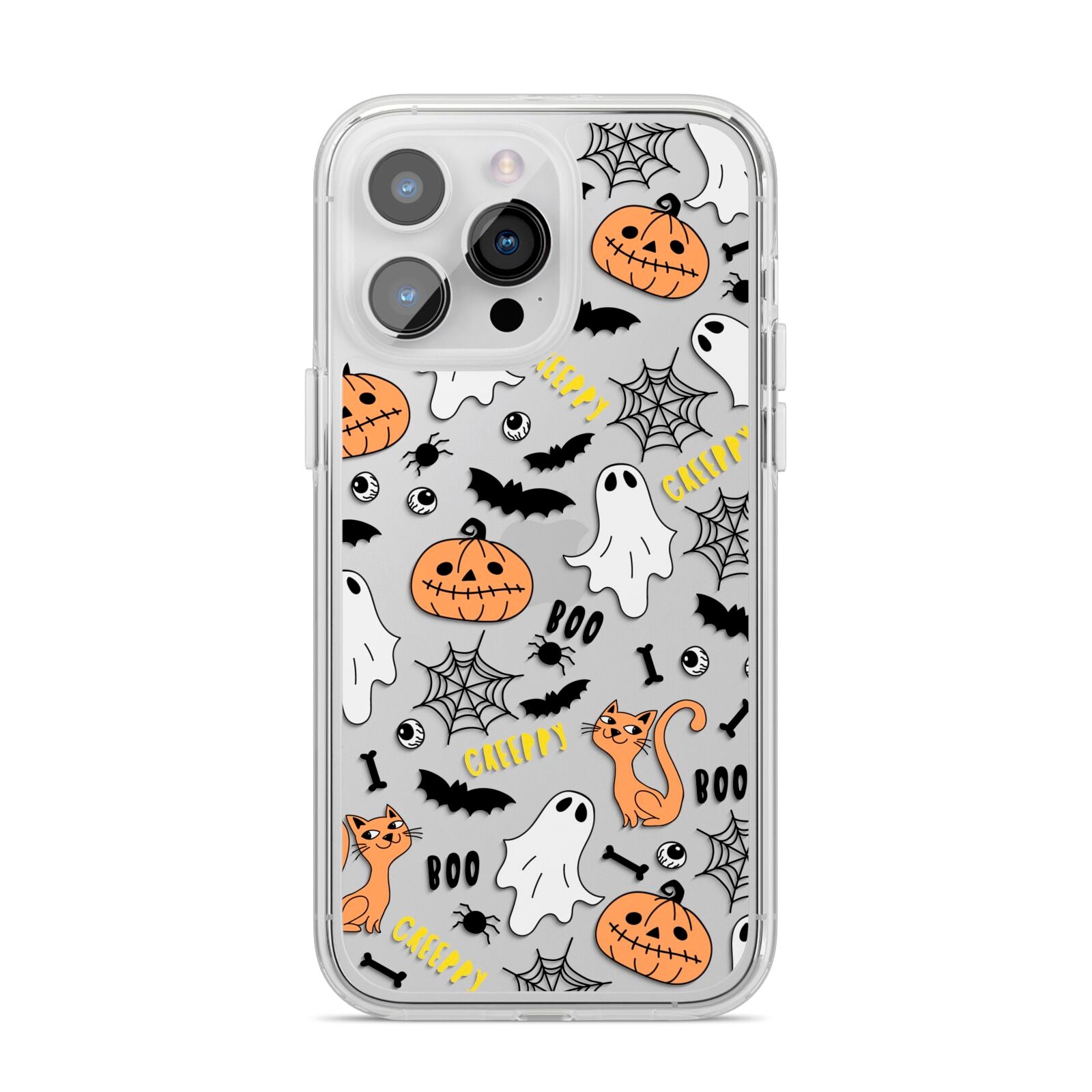 Cute Colourful Halloween iPhone 14 Pro Max Clear Tough Case Silver