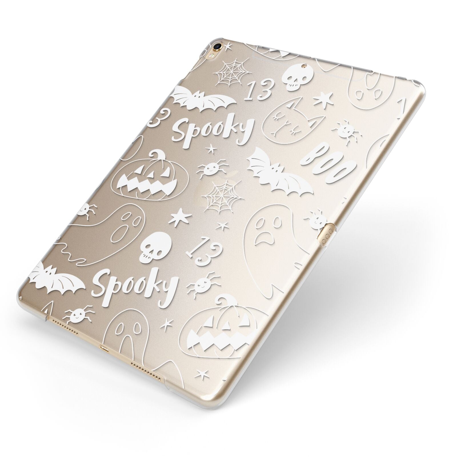 Cute Grey Halloween Apple iPad Case on Gold iPad Side View