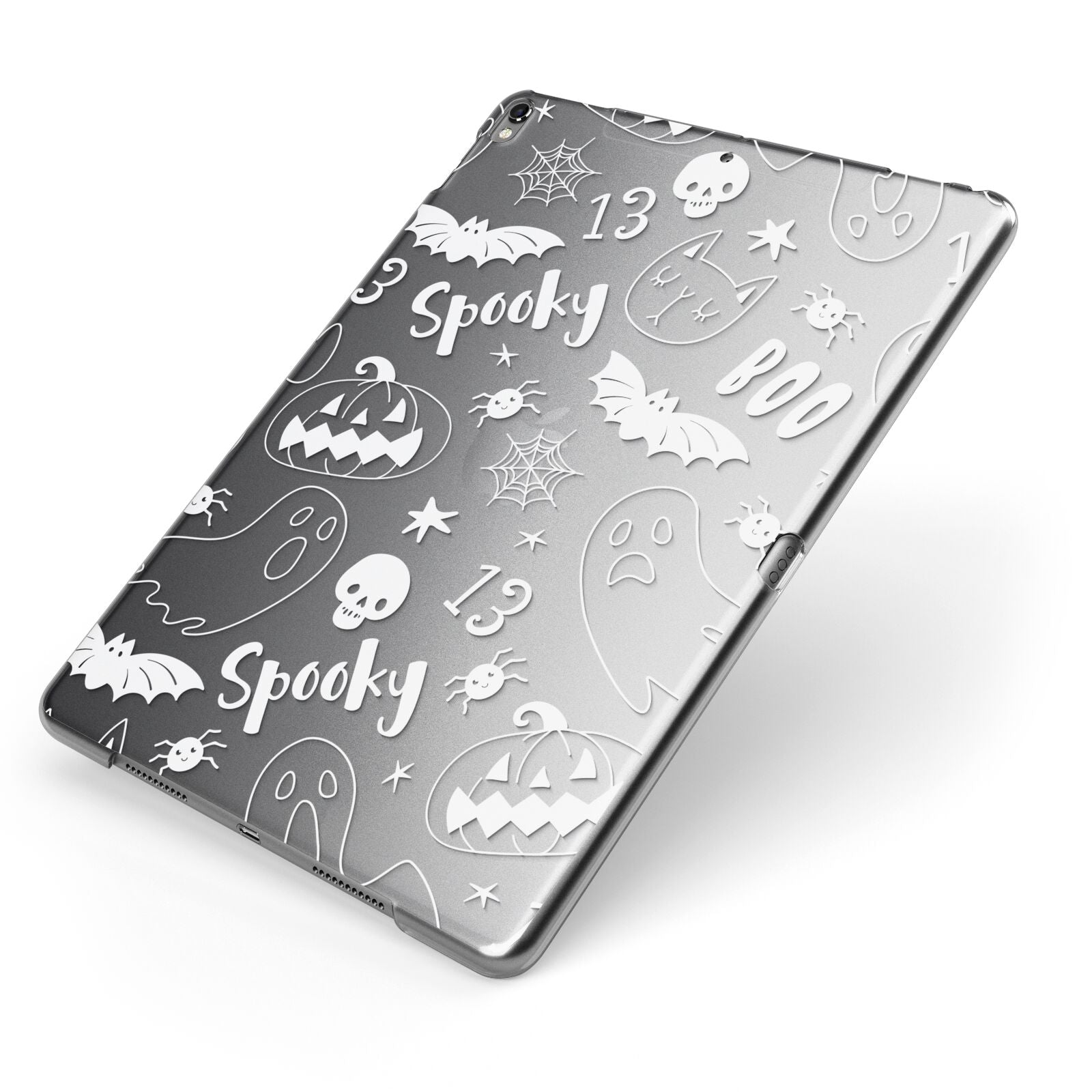 Cute Grey Halloween Apple iPad Case on Grey iPad Side View