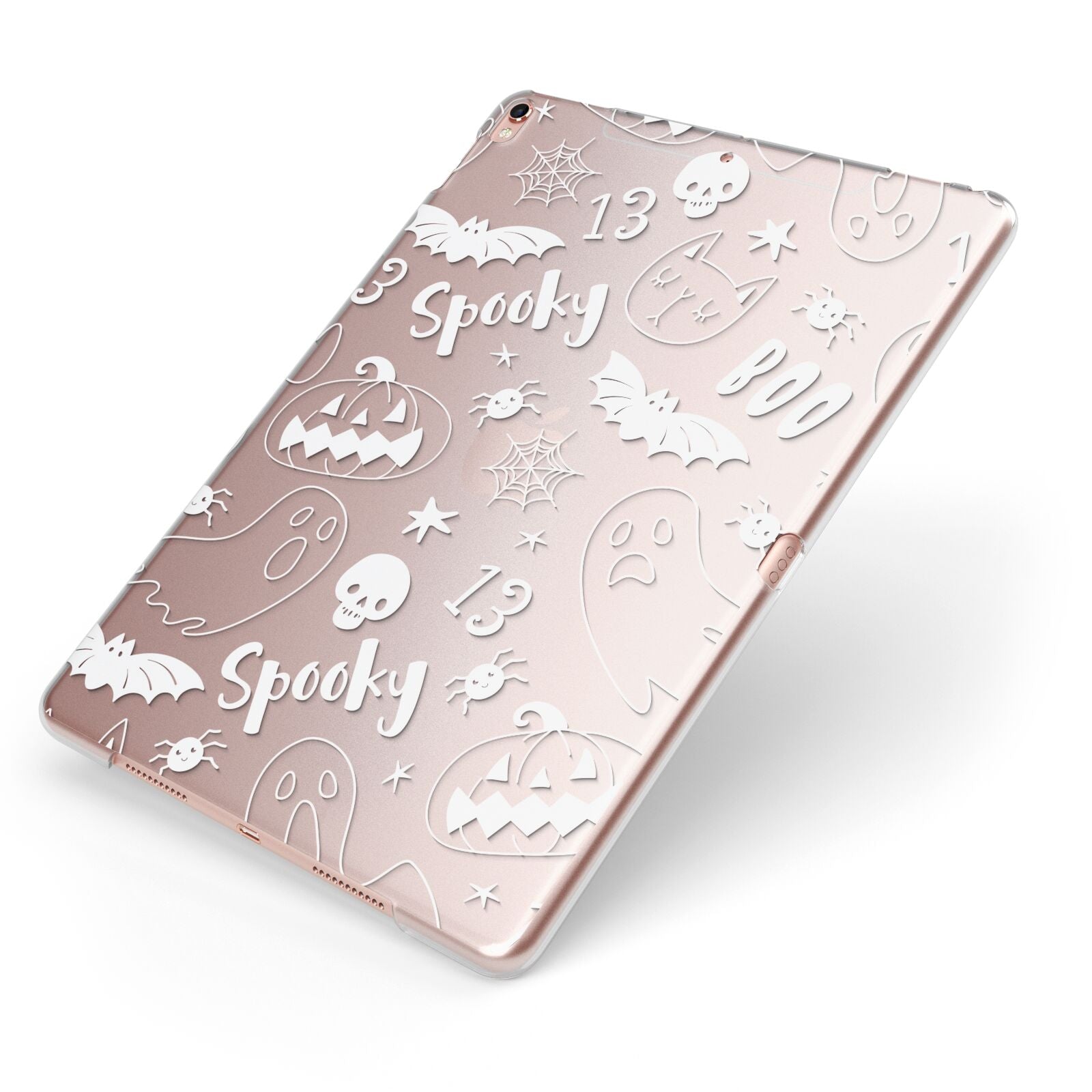 Cute Grey Halloween Apple iPad Case on Rose Gold iPad Side View