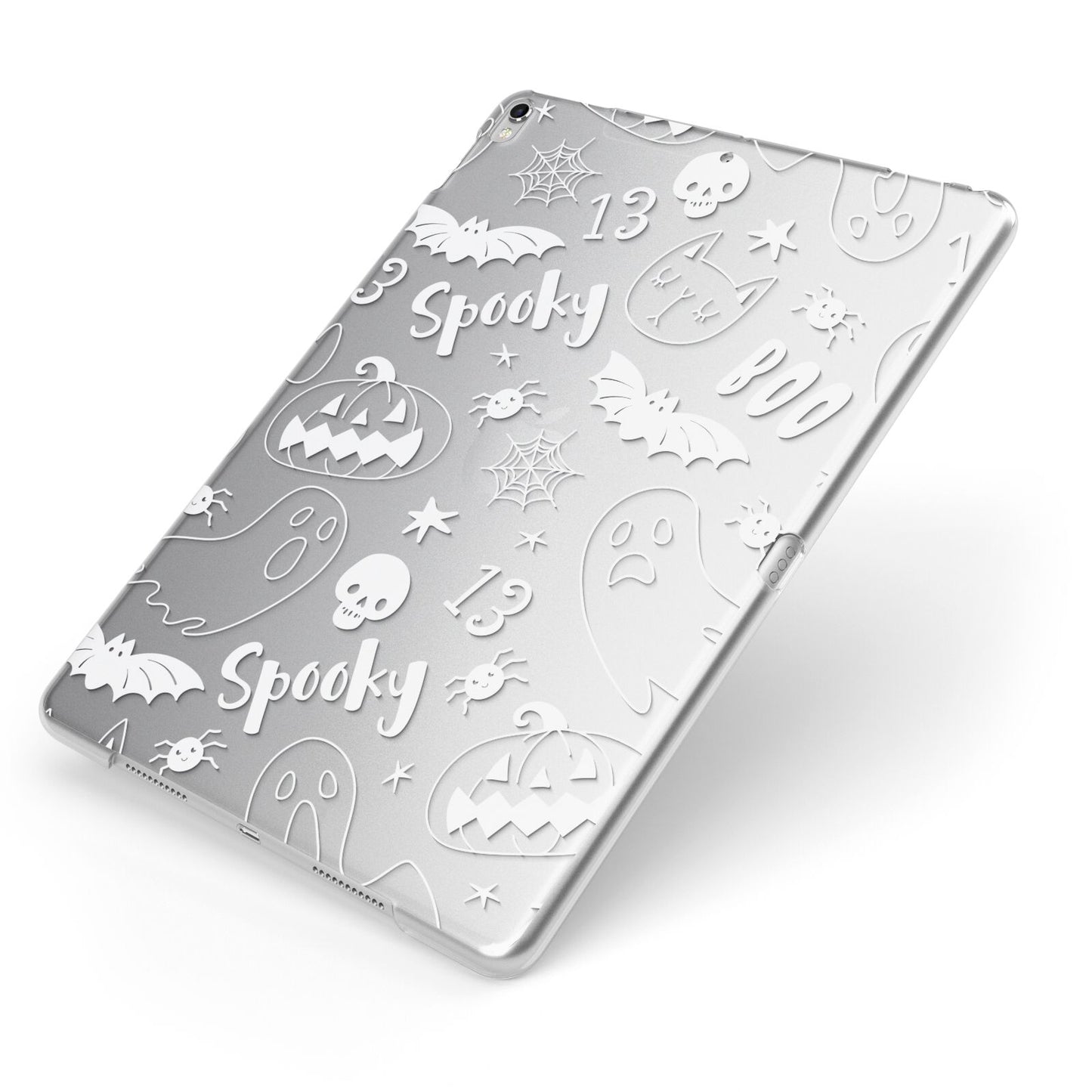 Cute Grey Halloween Apple iPad Case on Silver iPad Side View