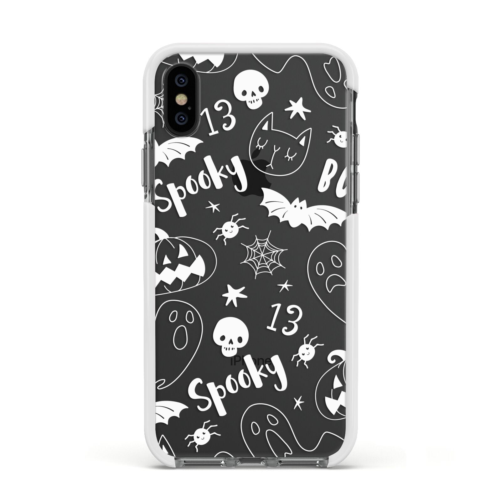 Cute Grey Halloween Apple iPhone Xs Impact Case White Edge on Black Phone