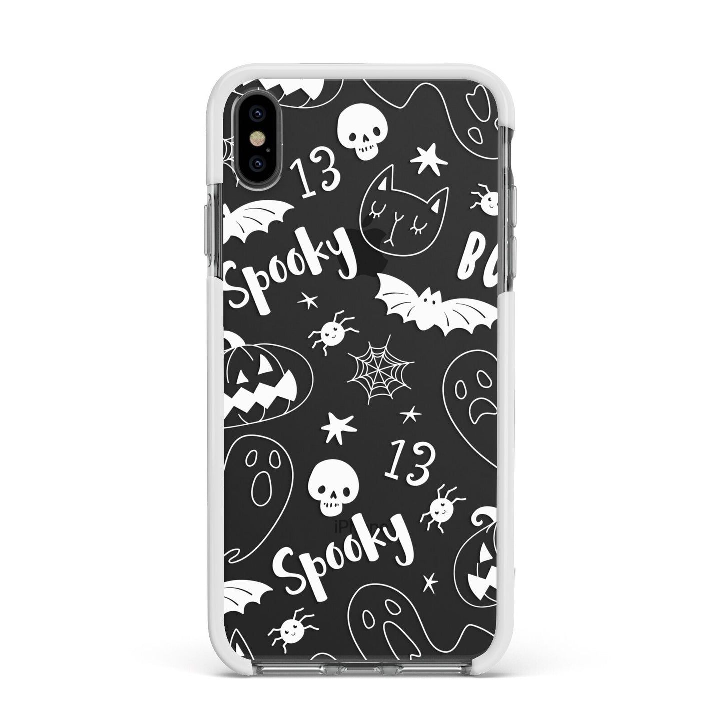 Cute Grey Halloween Apple iPhone Xs Max Impact Case White Edge on Black Phone