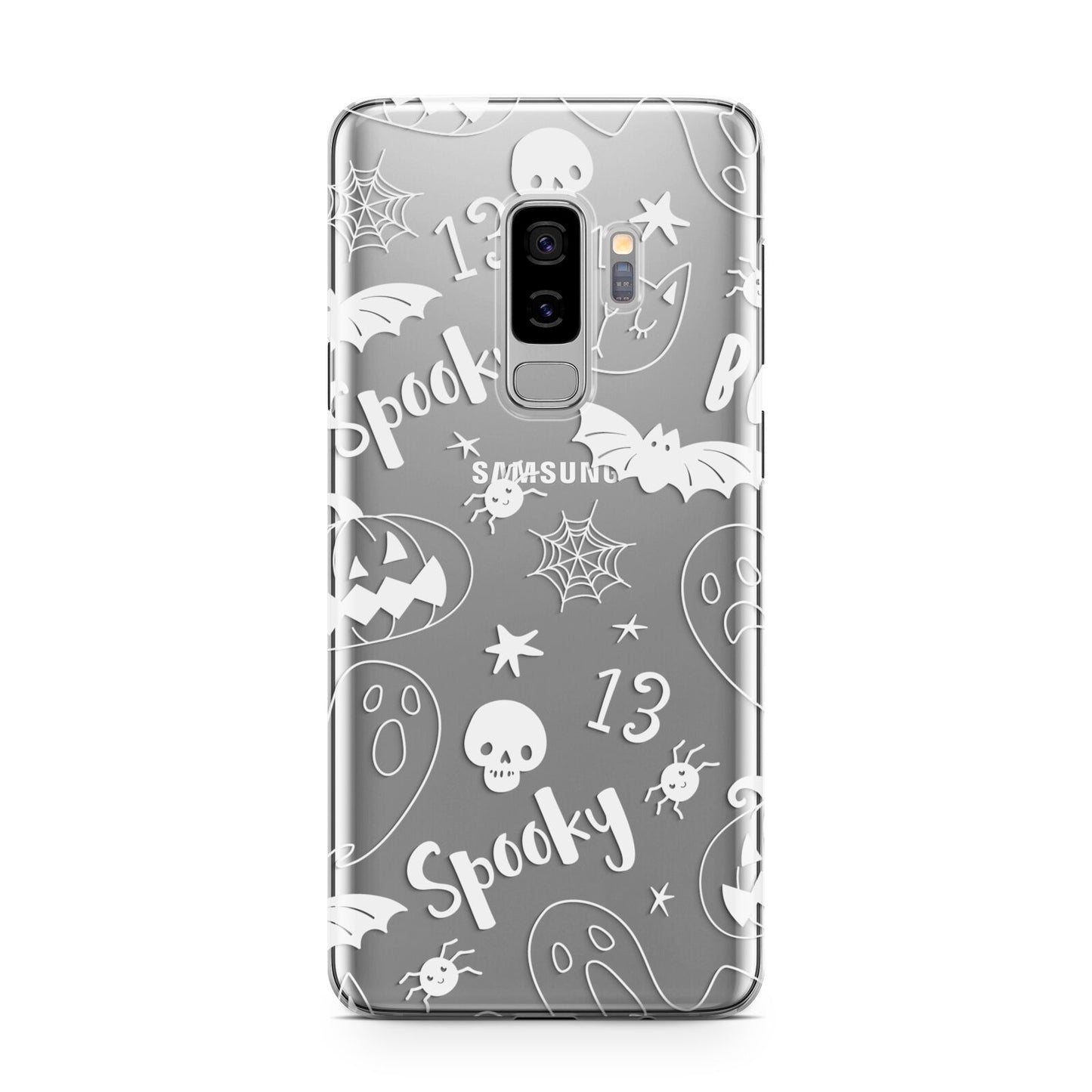 Cute Grey Halloween Samsung Galaxy S9 Plus Case on Silver phone