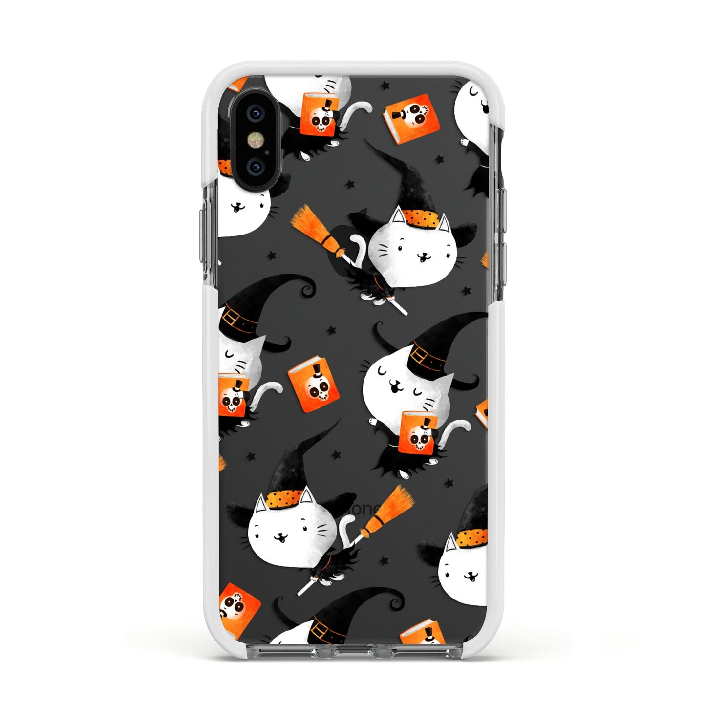 Cute Halloween Cats Apple iPhone Xs Impact Case White Edge on Black Phone