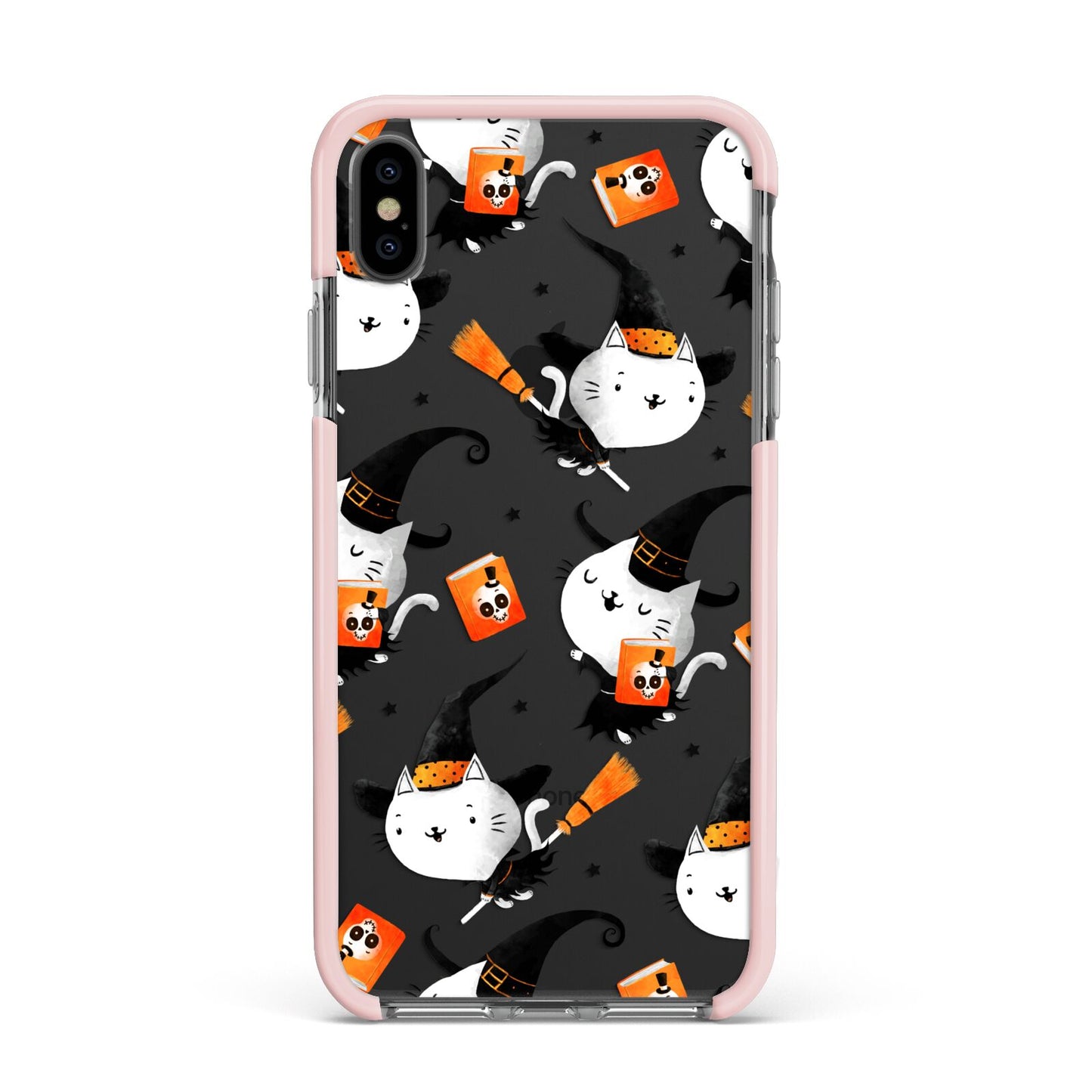 Cute Halloween Cats Apple iPhone Xs Max Impact Case Pink Edge on Black Phone