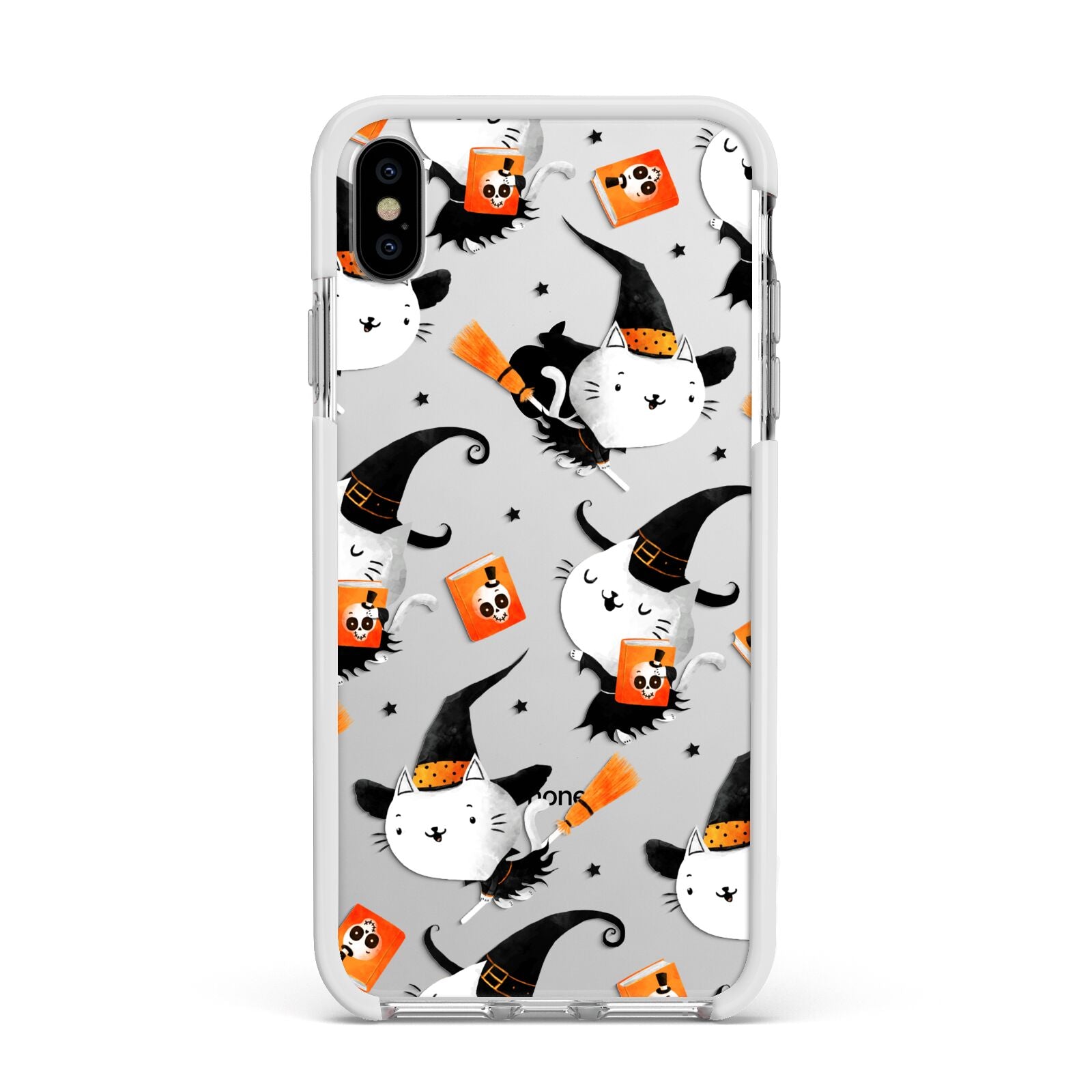 Cute Halloween Cats Apple iPhone Xs Max Impact Case White Edge on Silver Phone