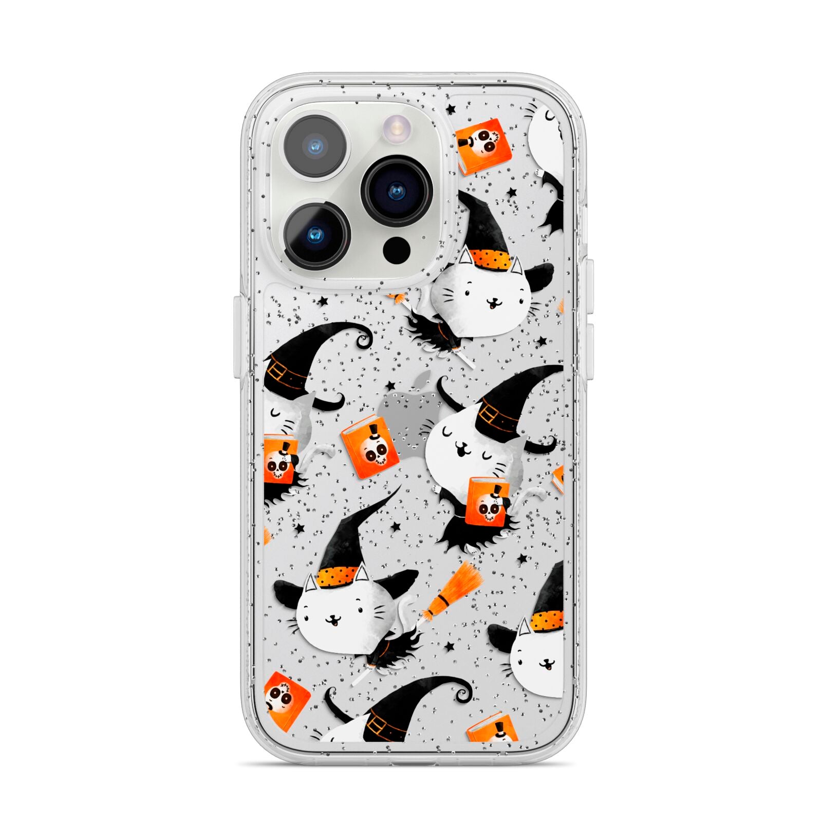 Cute Halloween Cats iPhone 14 Pro Glitter Tough Case Silver