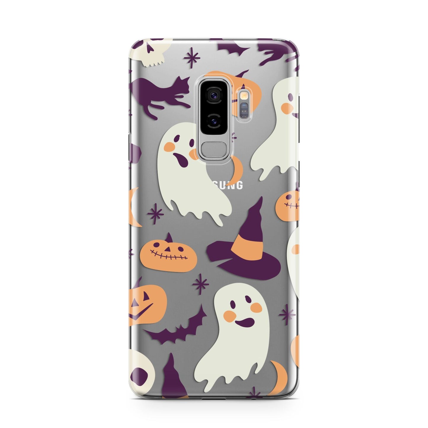 Cute Halloween Illustrations with Transparent Background Samsung Galaxy S9 Plus Case on Silver phone