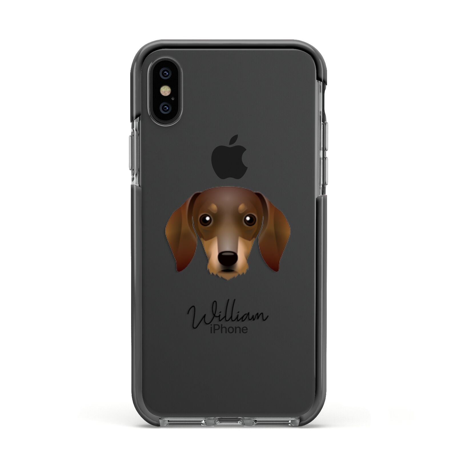 Dachshund Personalised Apple iPhone Xs Impact Case Black Edge on Black Phone