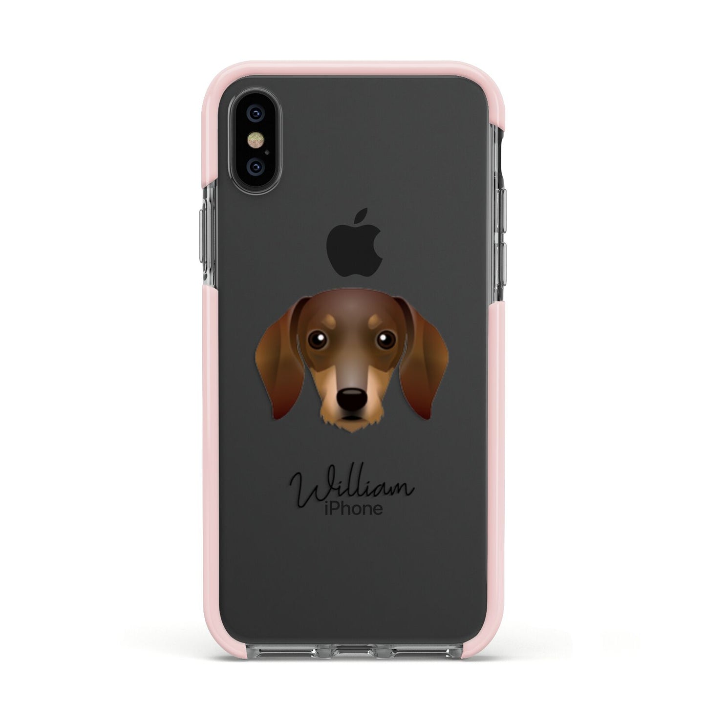 Dachshund Personalised Apple iPhone Xs Impact Case Pink Edge on Black Phone