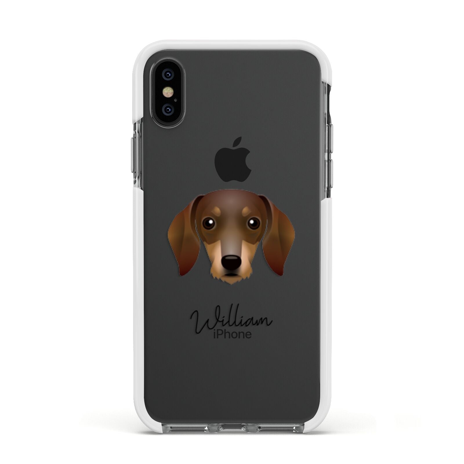 Dachshund Personalised Apple iPhone Xs Impact Case White Edge on Black Phone