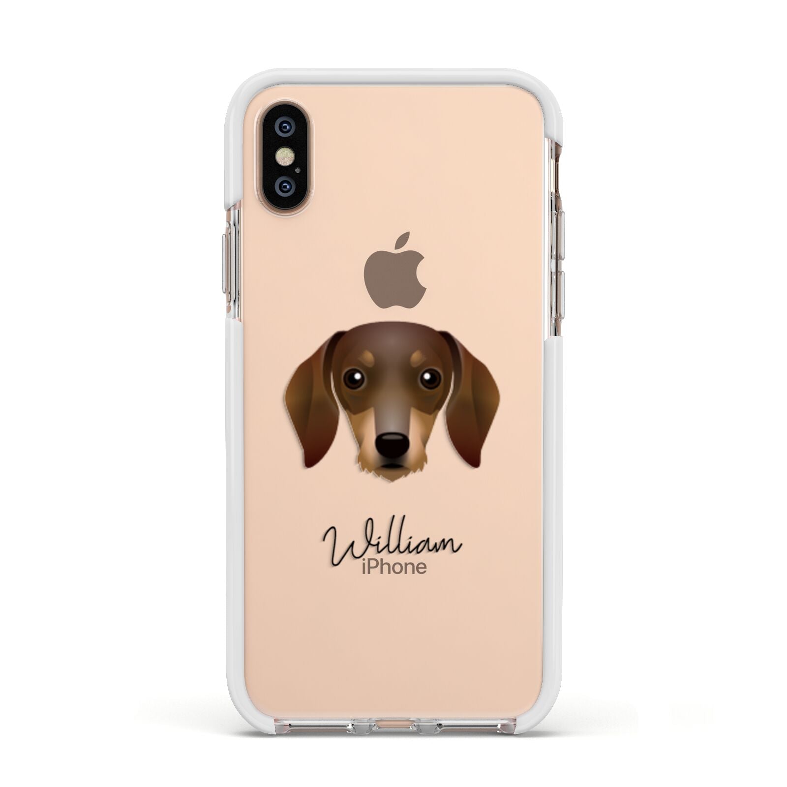 Dachshund Personalised Apple iPhone Xs Impact Case White Edge on Gold Phone