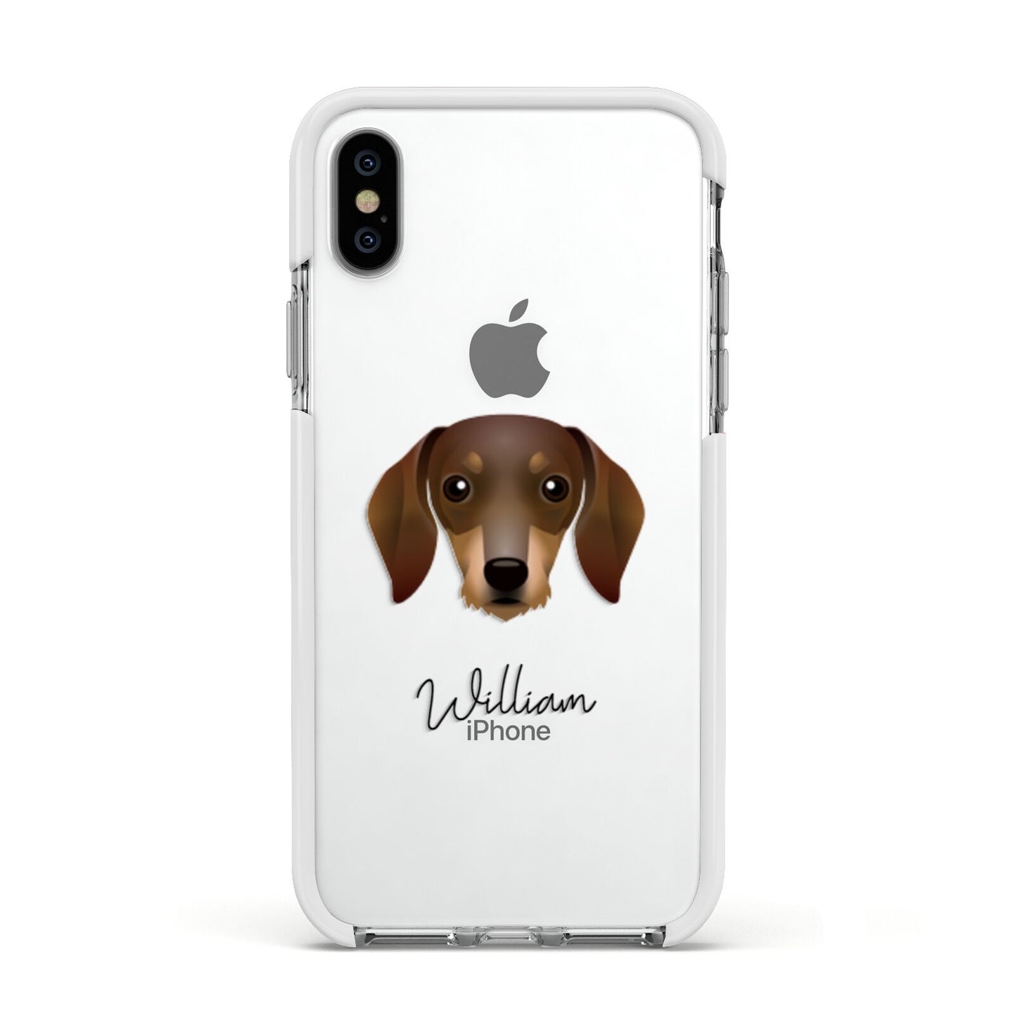 Dachshund Personalised Apple iPhone Xs Impact Case White Edge on Silver Phone