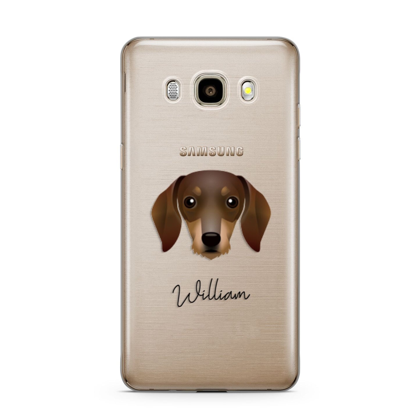 Dachshund Personalised Samsung Galaxy J7 2016 Case on gold phone