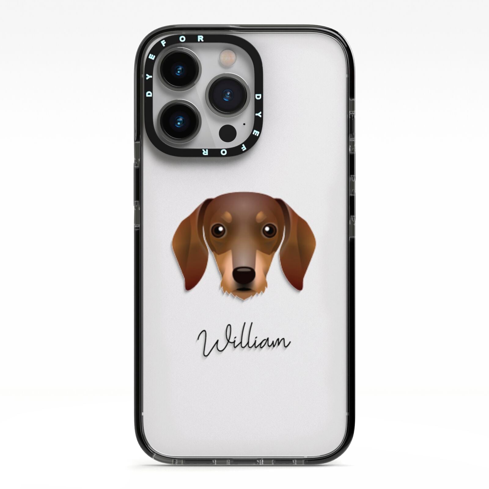 Dachshund Personalised iPhone 13 Pro Black Impact Case on Silver phone