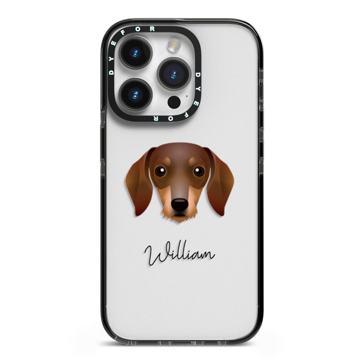 Dachshund Personalised iPhone 14 Pro Black Impact Case on Silver phone