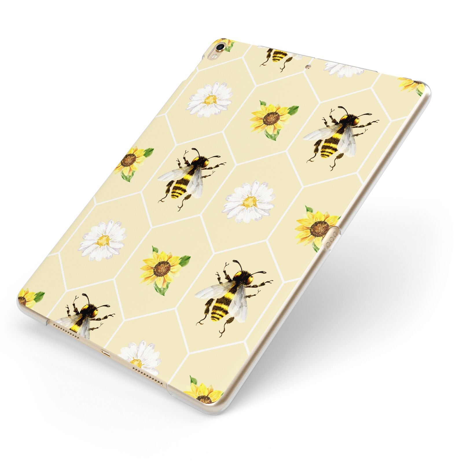 Daisies Bees and Sunflowers Apple iPad Case on Gold iPad Side View