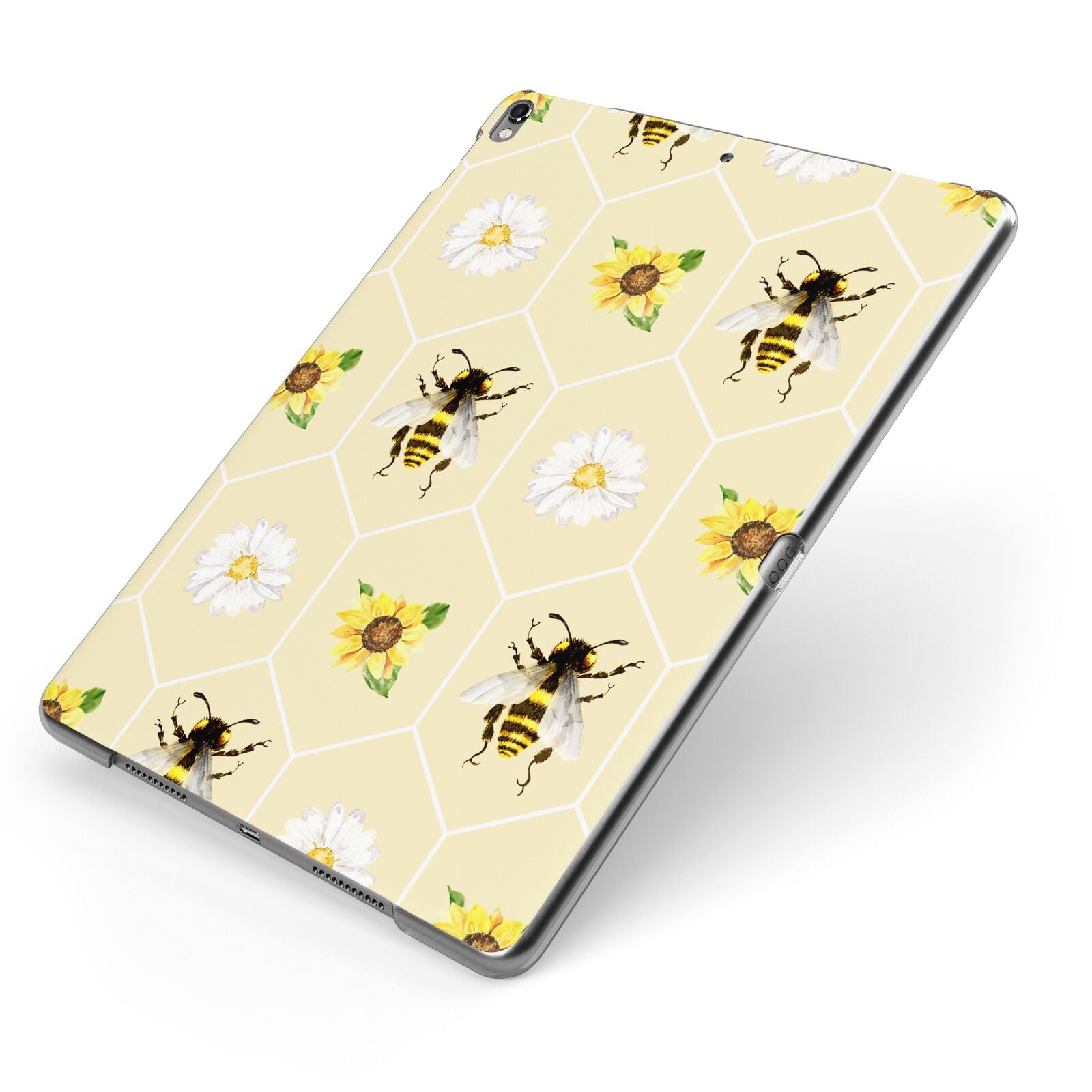 Daisies Bees and Sunflowers Apple iPad Case on Grey iPad Side View