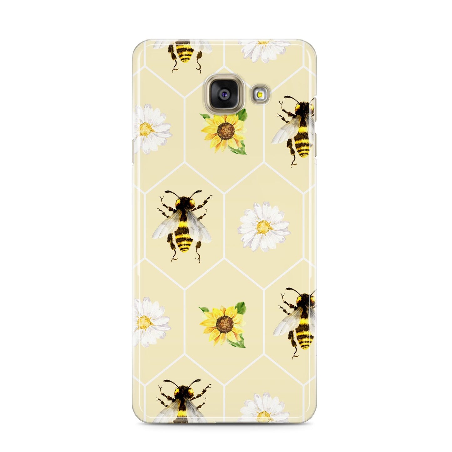 Daisies Bees and Sunflowers Samsung Galaxy A3 2016 Case on gold phone