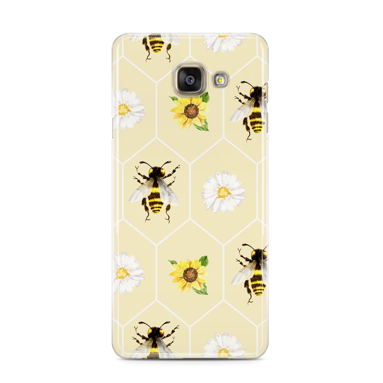 Daisies Bees and Sunflowers Samsung Galaxy A3 2016 Case on gold phone