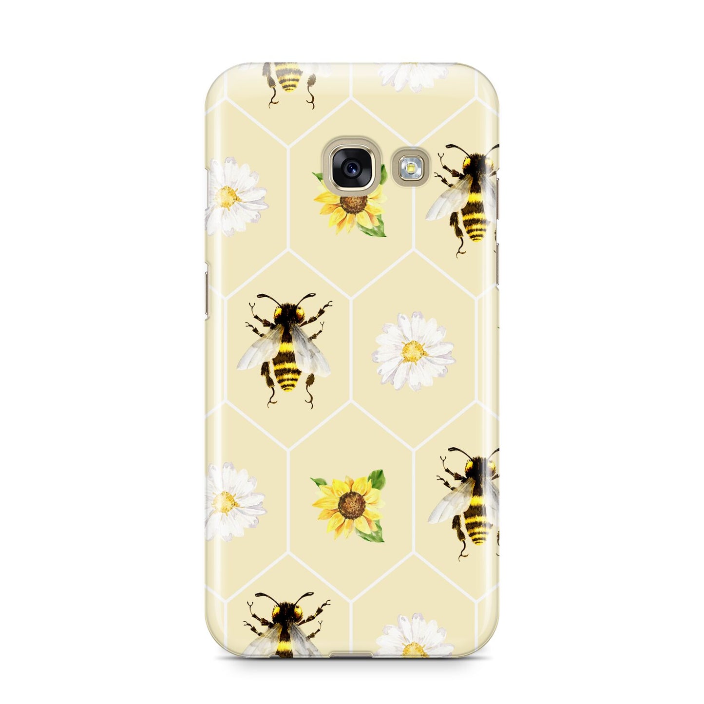 Daisies Bees and Sunflowers Samsung Galaxy A3 2017 Case on gold phone