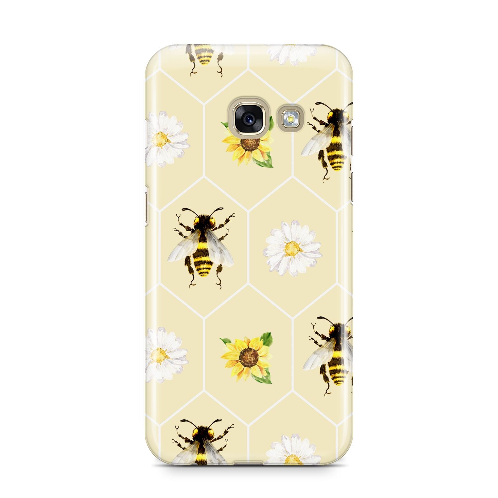 Daisies Bees and Sunflowers Samsung Galaxy A3 2017 Case on gold phone