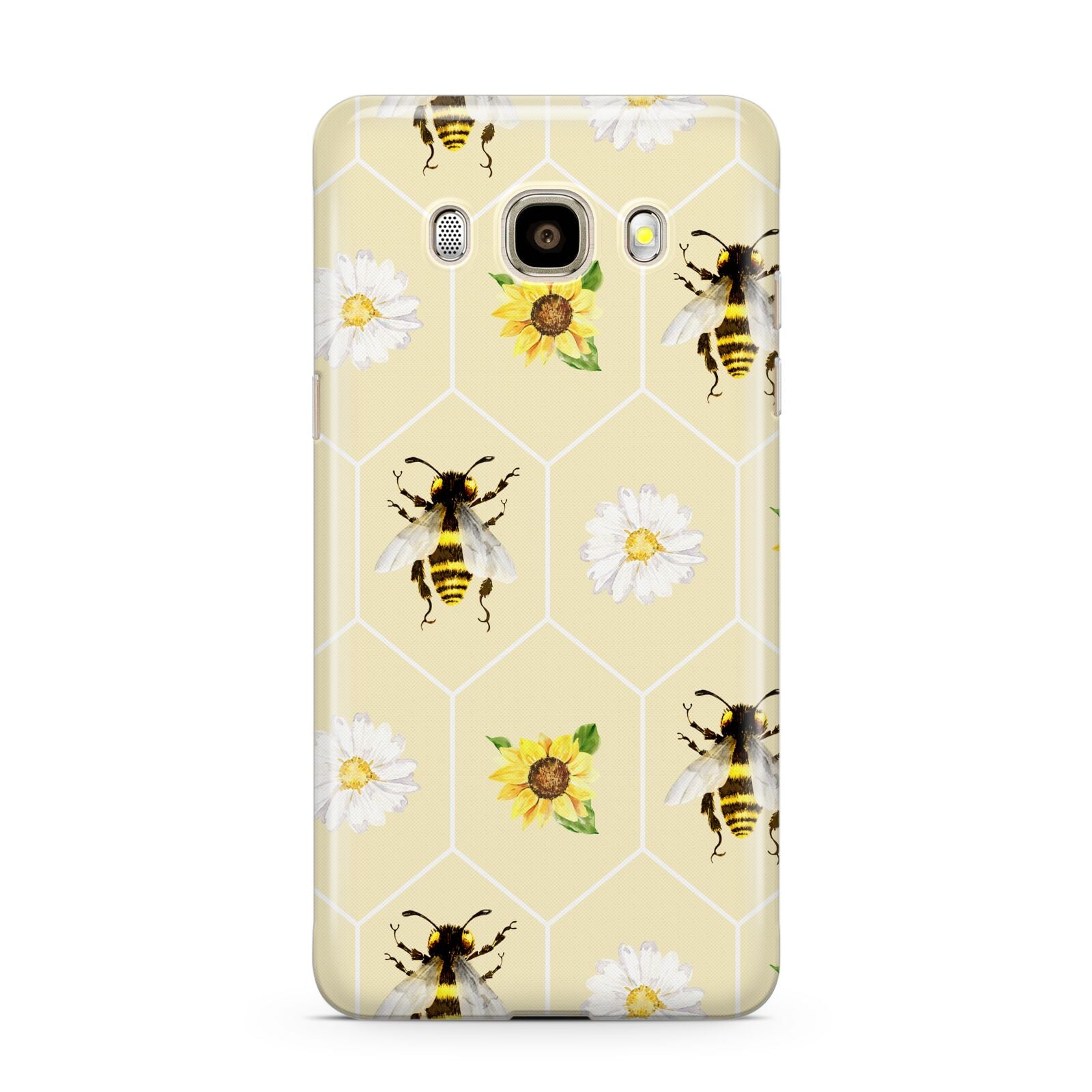 Daisies Bees and Sunflowers Samsung Galaxy J7 2016 Case on gold phone