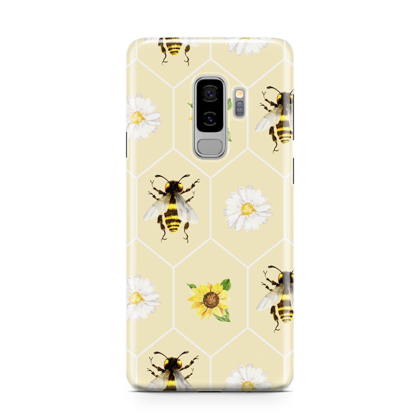 Daisies Bees and Sunflowers Samsung Galaxy S9 Plus Case on Silver phone