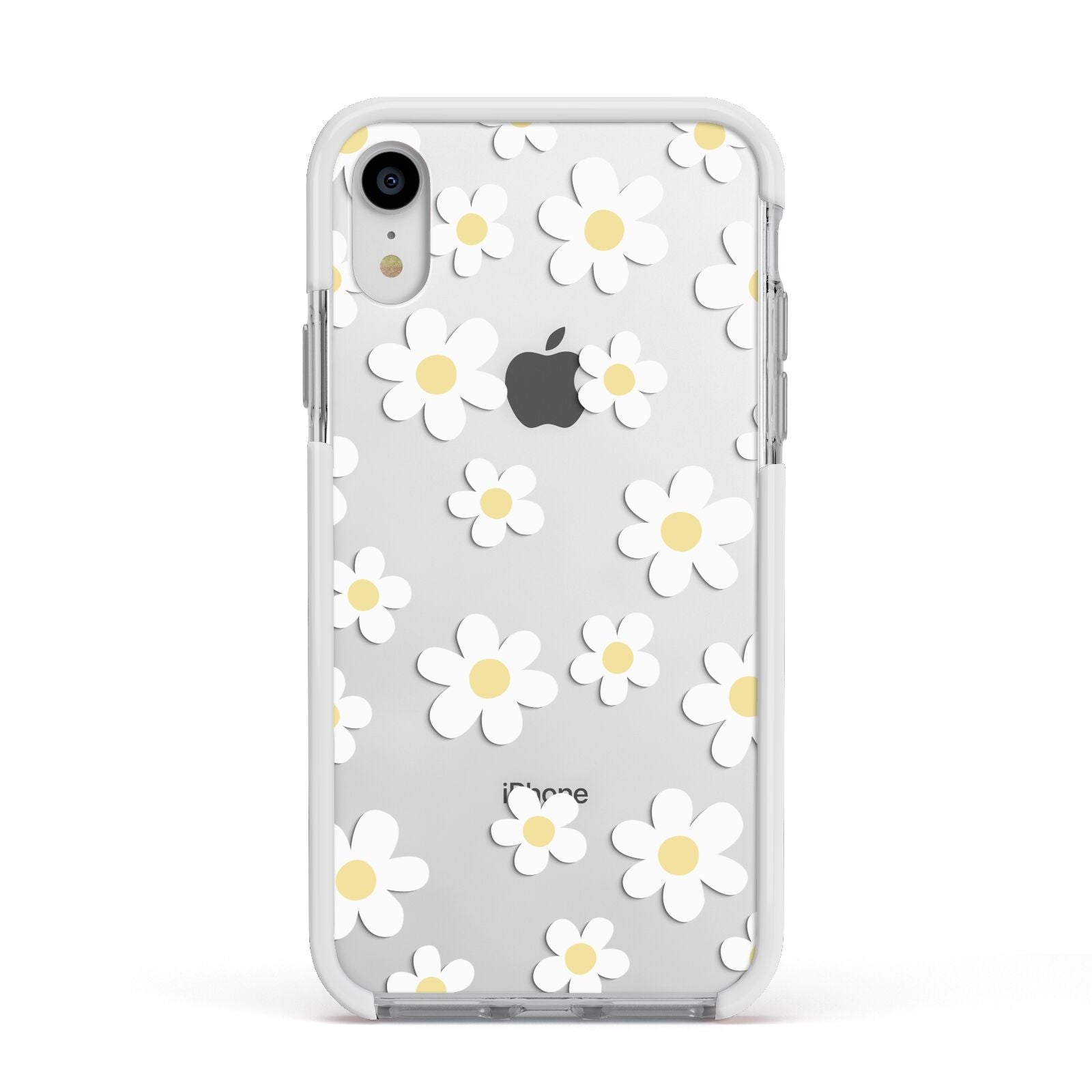 Daisy Apple iPhone XR Impact Case White Edge on Silver Phone