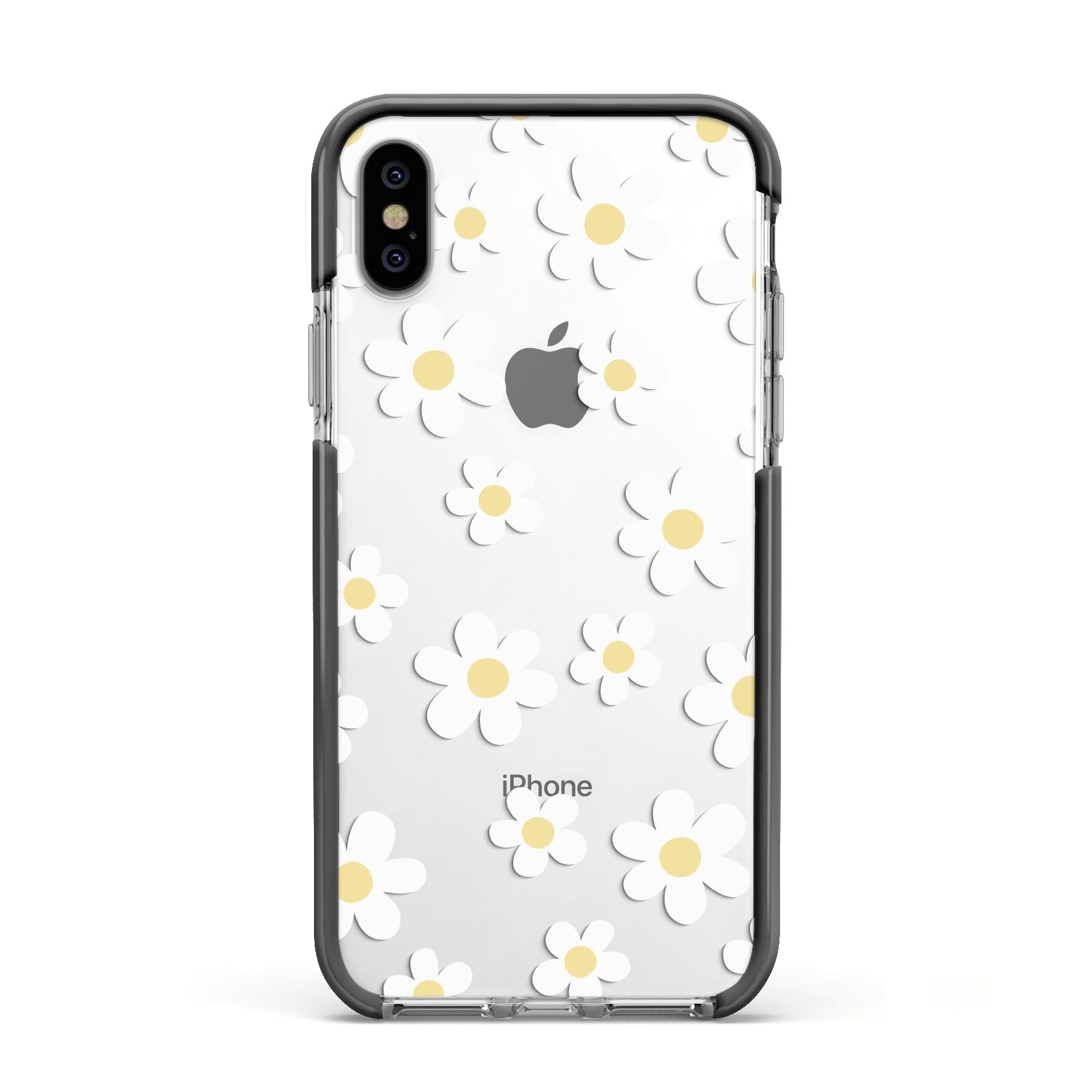 Daisy Apple iPhone Xs Impact Case Black Edge on Silver Phone