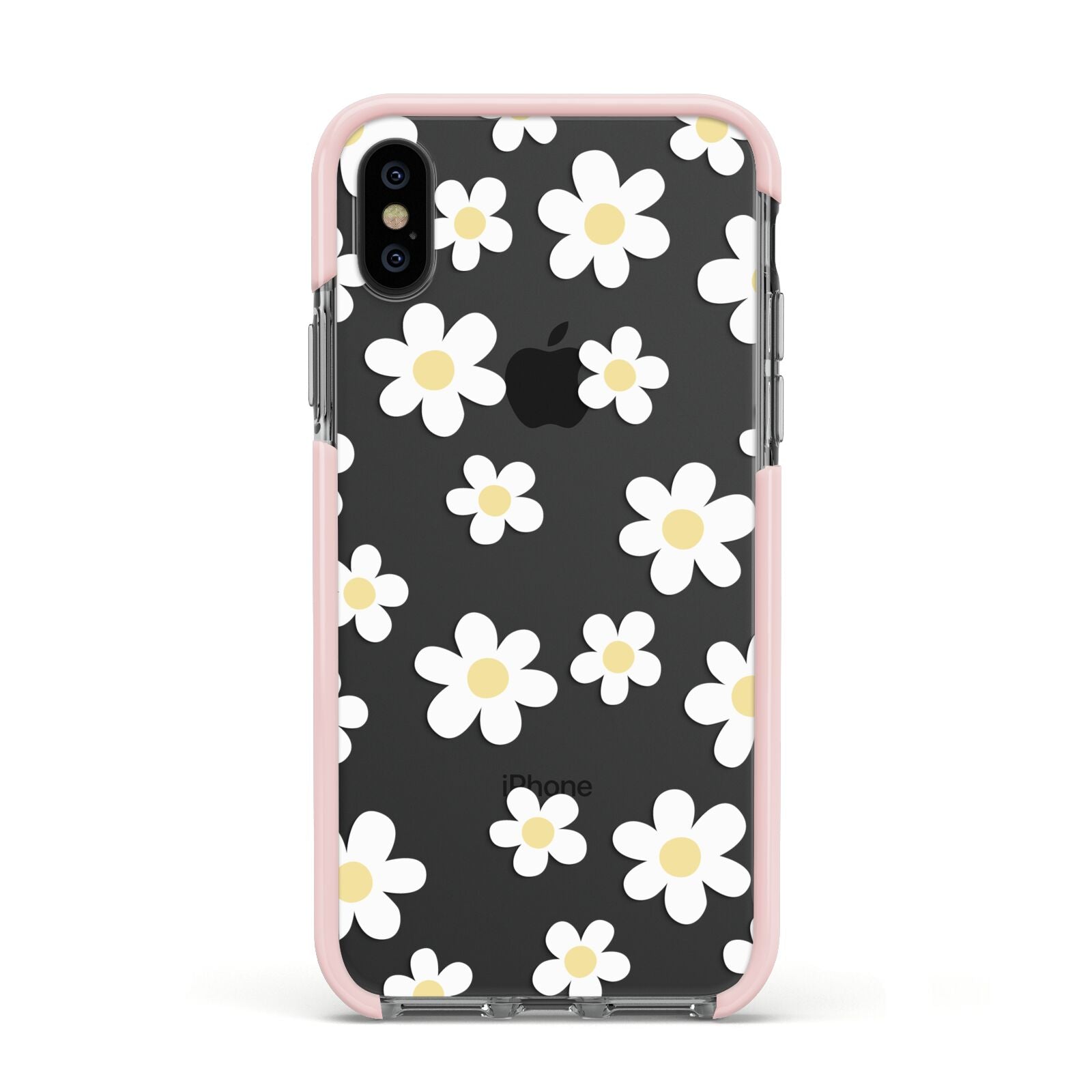 Daisy Apple iPhone Xs Impact Case Pink Edge on Black Phone