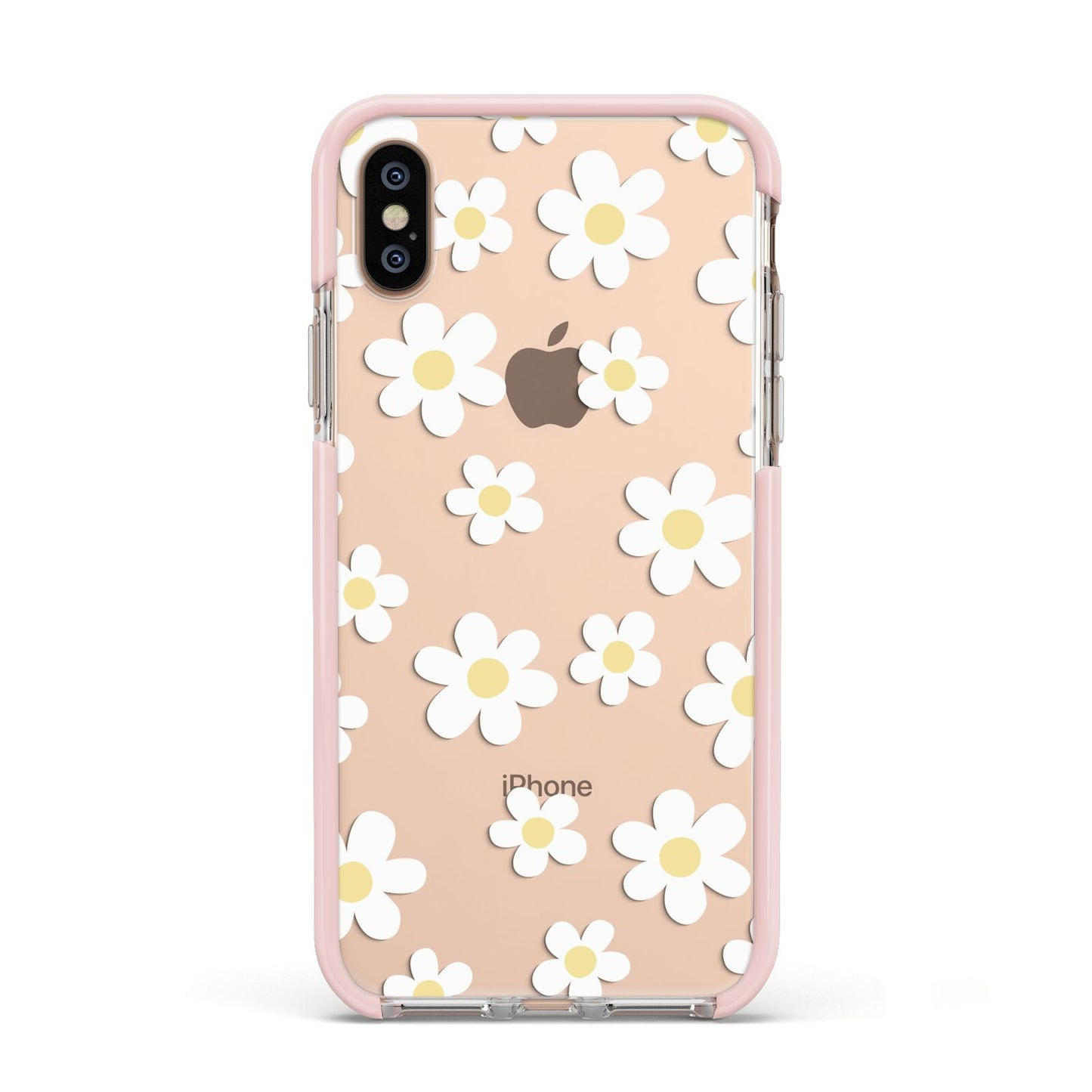 Daisy Apple iPhone Xs Impact Case Pink Edge on Gold Phone