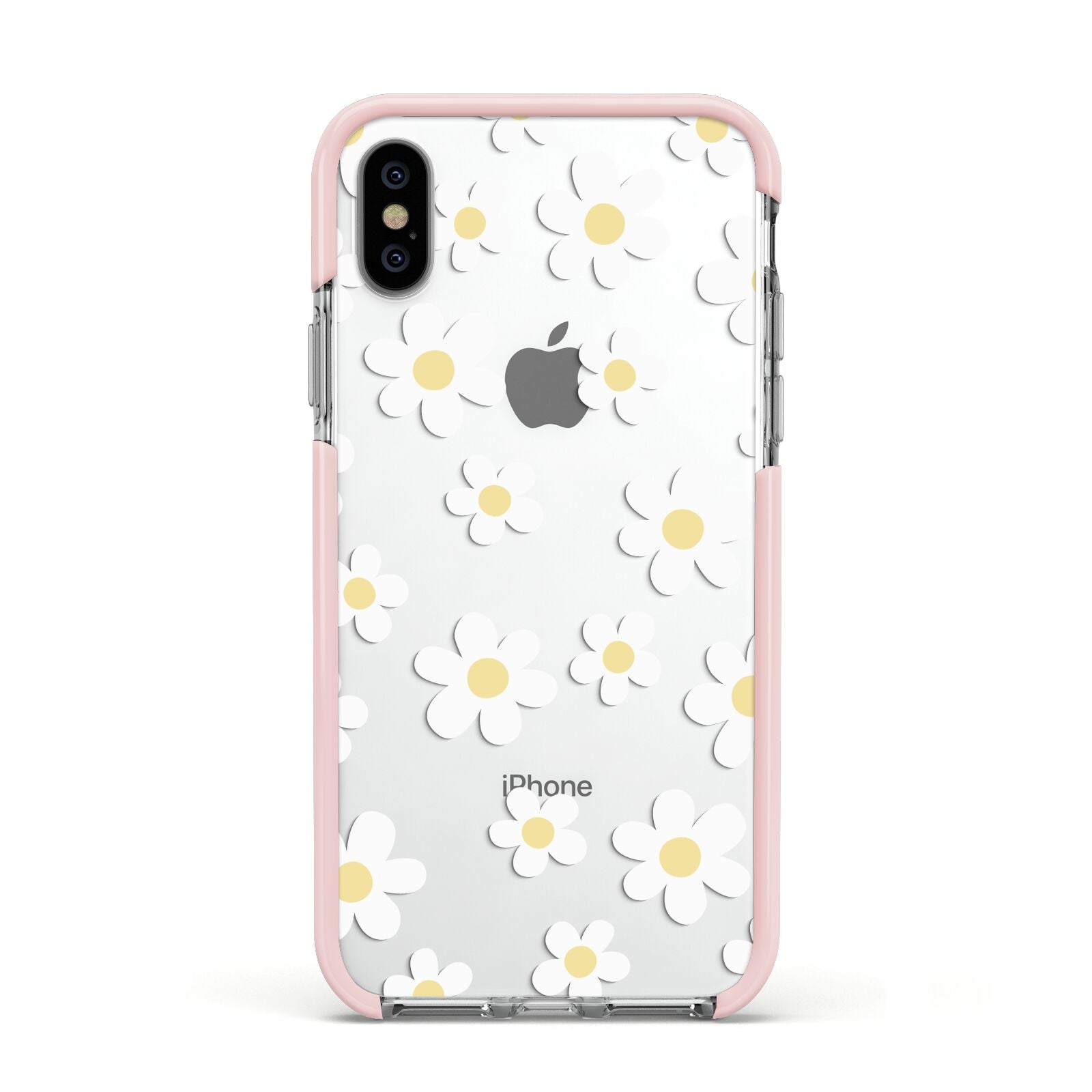 Daisy Apple iPhone Xs Impact Case Pink Edge on Silver Phone