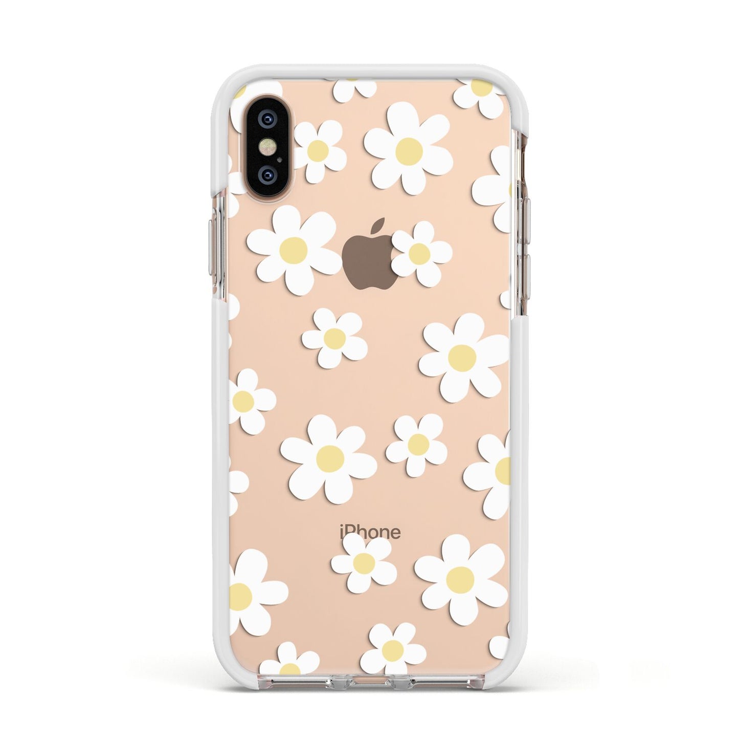 Daisy Apple iPhone Xs Impact Case White Edge on Gold Phone