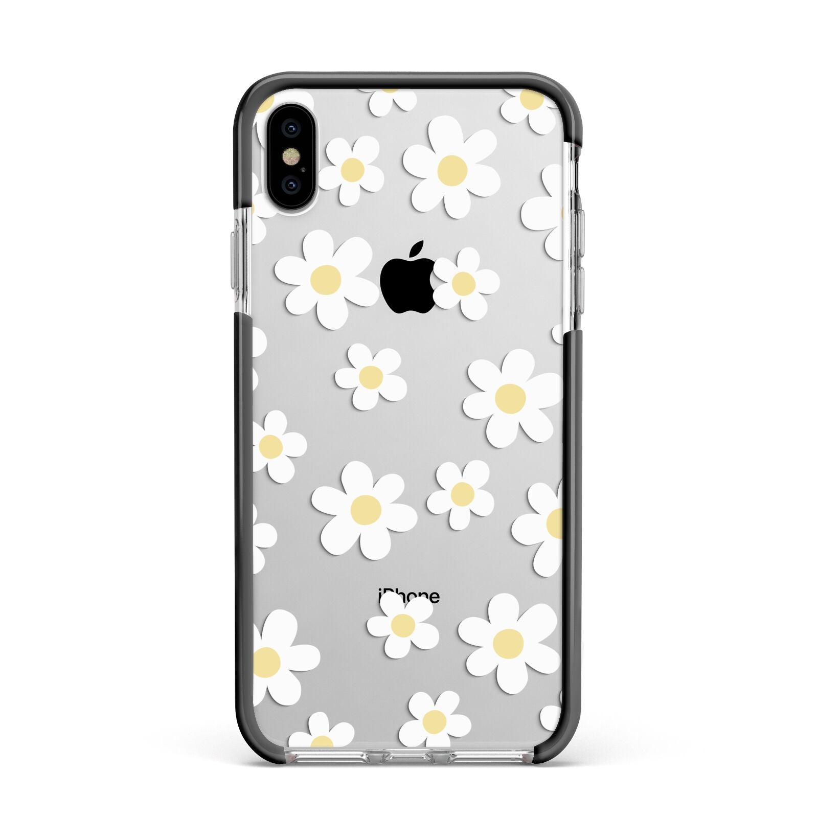 Daisy Apple iPhone Xs Max Impact Case Black Edge on Silver Phone