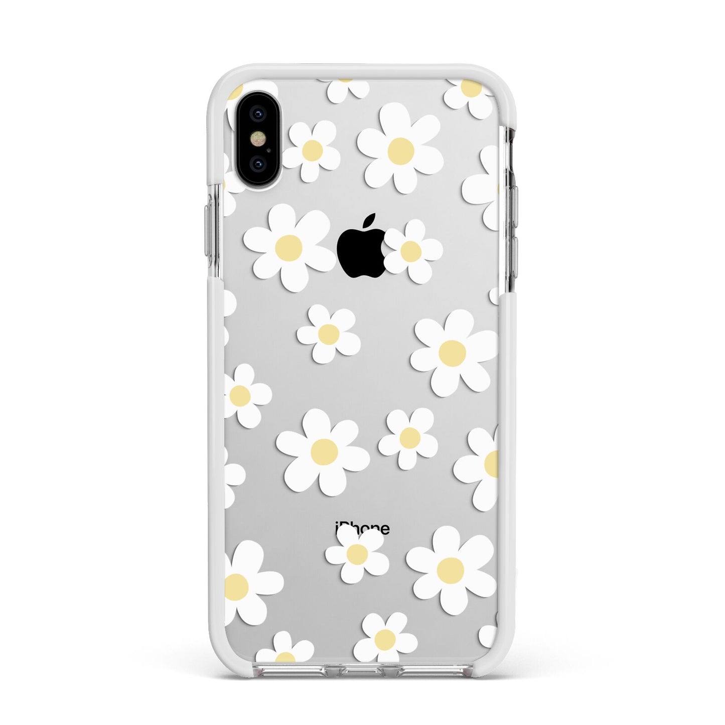 Daisy Apple iPhone Xs Max Impact Case White Edge on Silver Phone